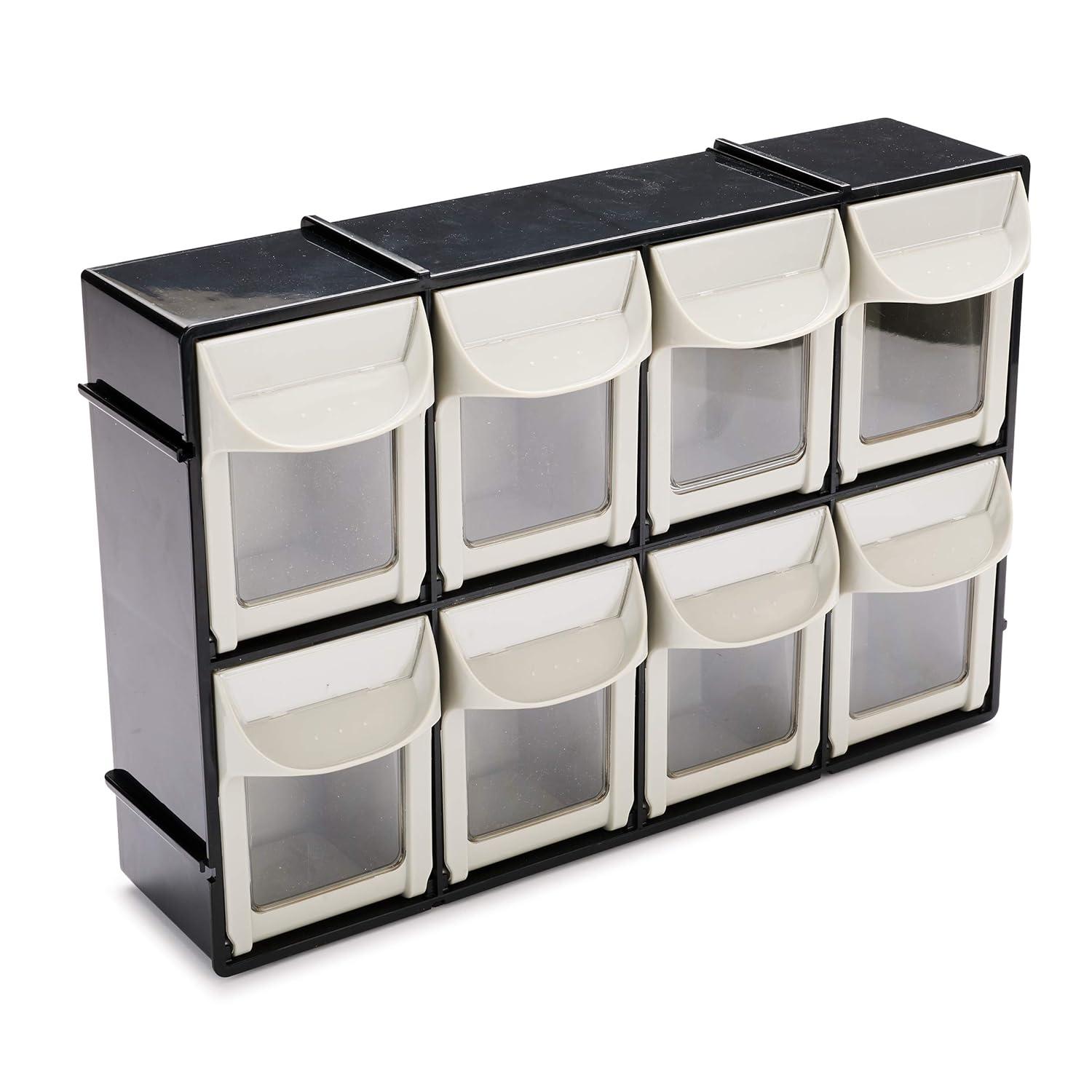 Black and Off-White Stackable Plastic Tilt-Out Bin Storage System