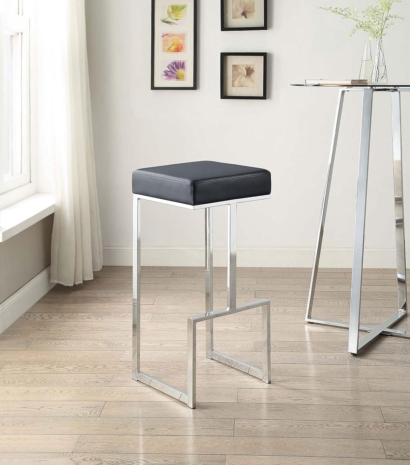 Coaster Gervase Modern Upholstered Square Barstool Black/Chrome