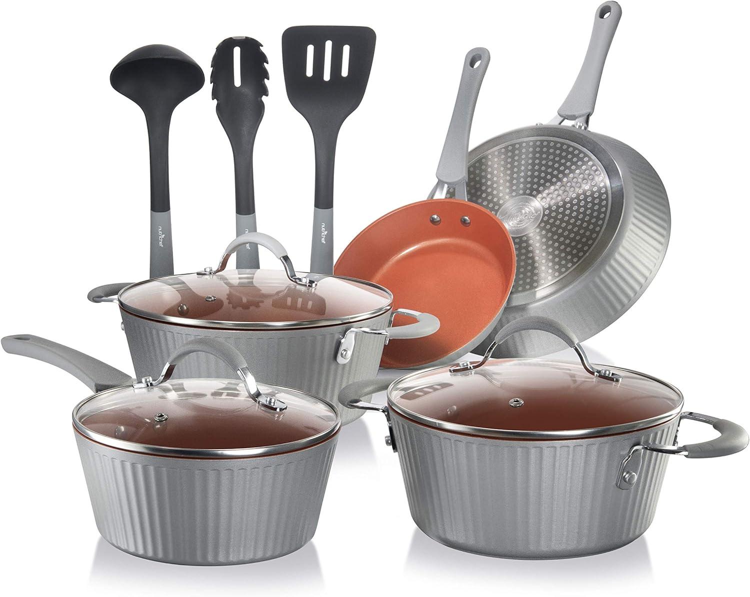 NutriChef 11-Piece Gray Aluminum Nonstick Cookware Set