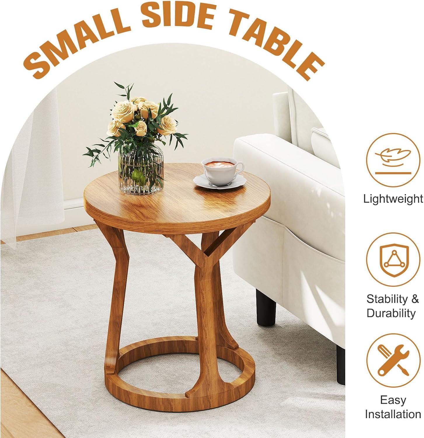 Kinbor Accent Wood Farmhouse End Table Side Tables Nightstand Natural Tray Top and Legs, White