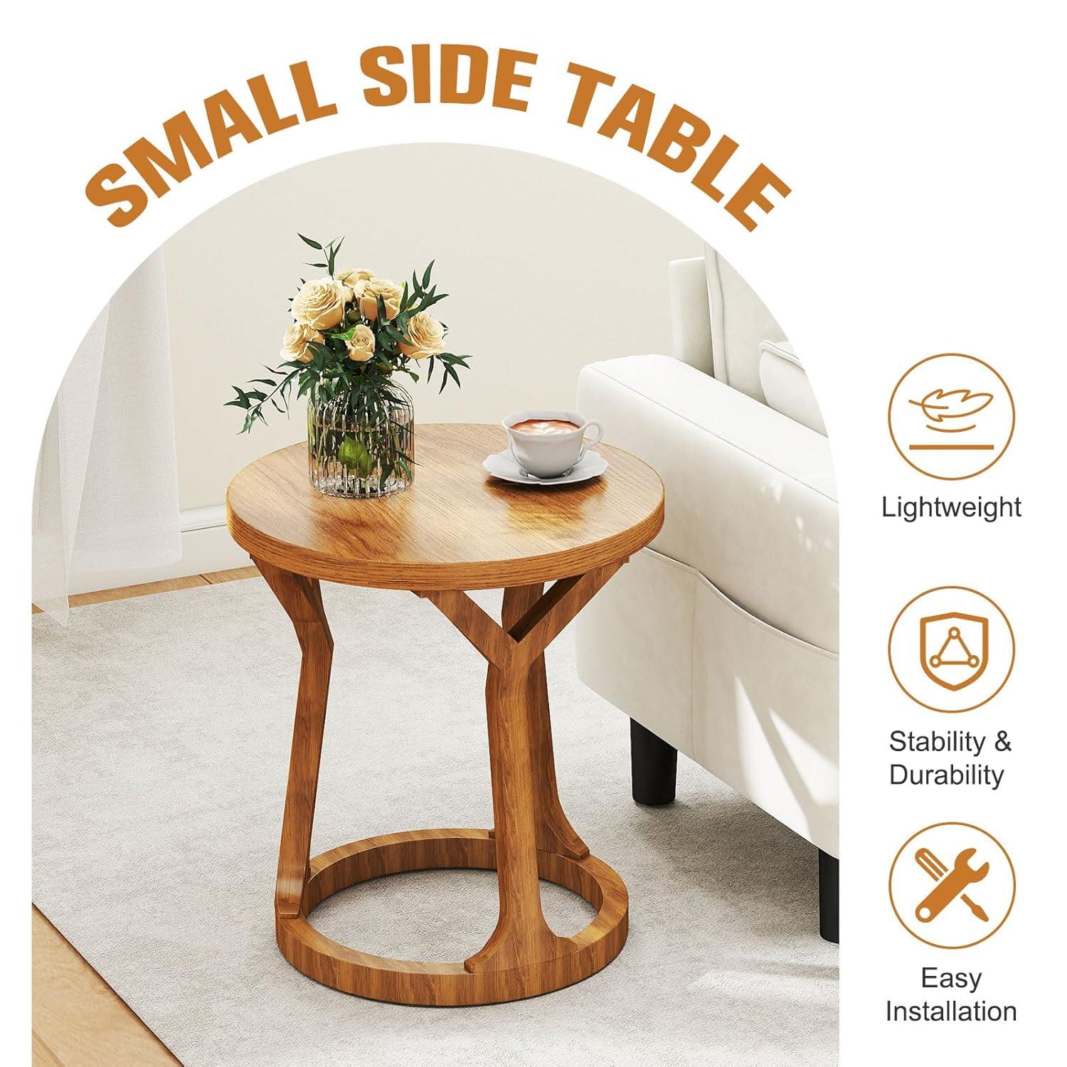 Kinbor Accent Wood Farmhouse End Table Side Tables Nightstand Natural Tray Top and Legs, White