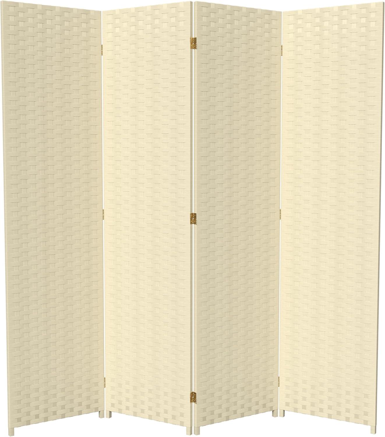 Oriental Furniture 6 ft. Tall Woven Fiber Room Divider - 4 Panel - Cream
