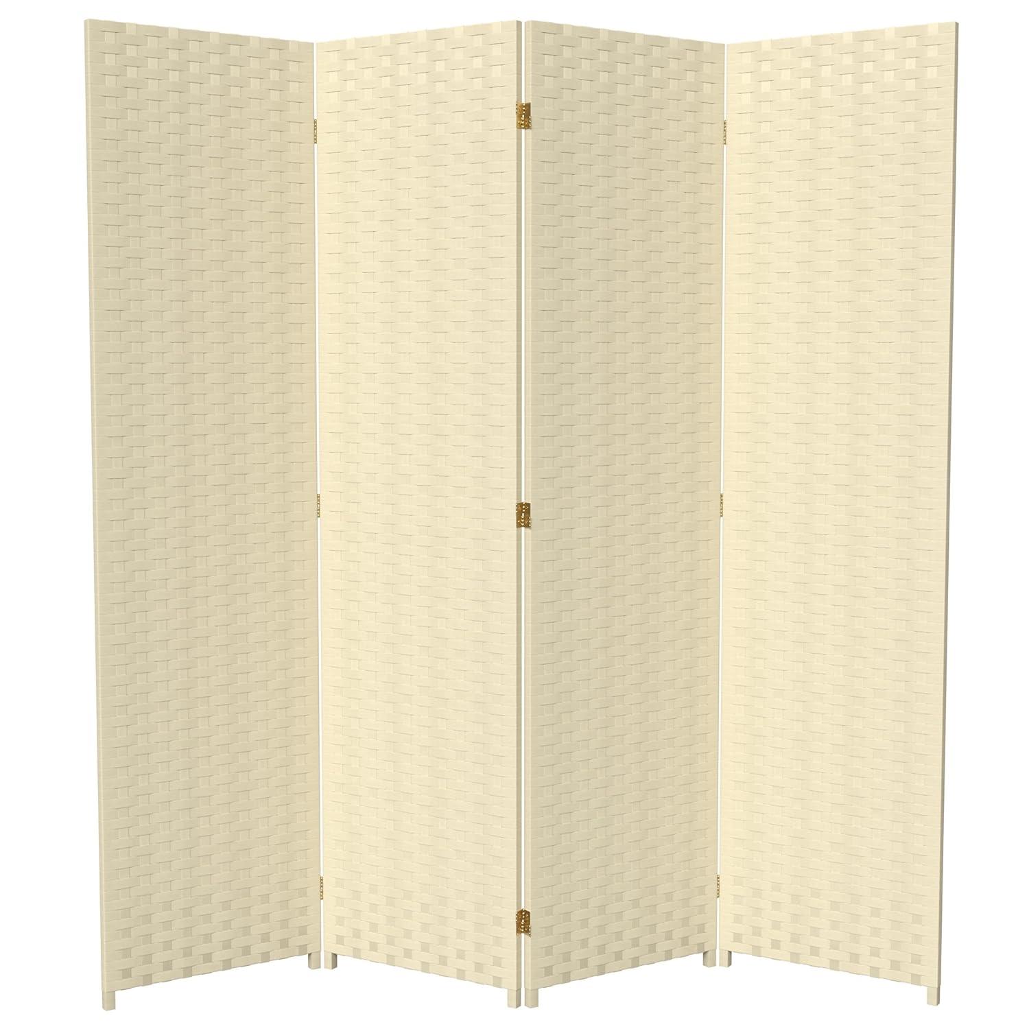 Oriental Furniture 6 ft. Tall Woven Fiber Room Divider - 4 Panel - Cream