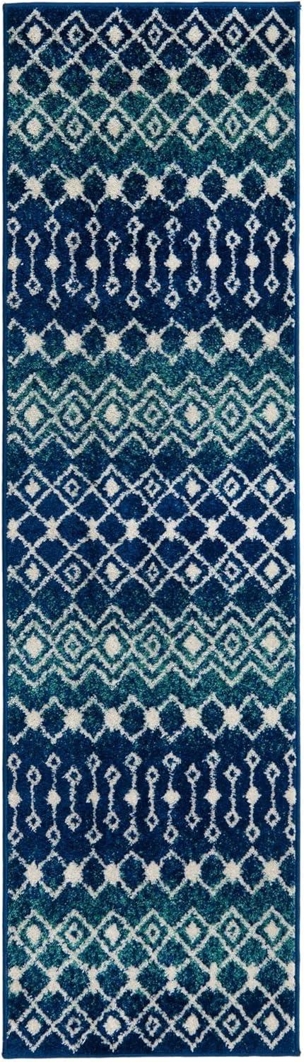 Unique Loom 2' 0 x 7' 0  Alaoui Geometric Trellis Navy and Teal Runner Rug