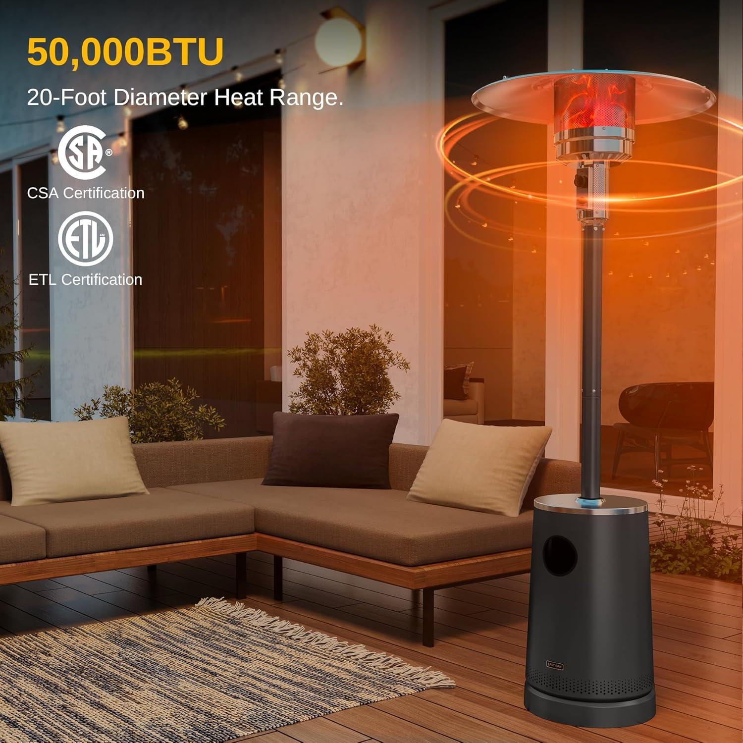 50,000 BTU Black Stainless Steel Propane Patio Heater with Table