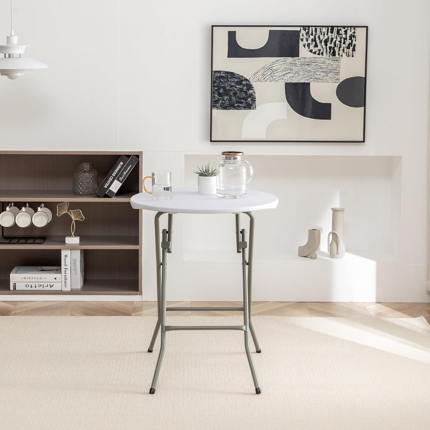 BTEXPERT Set of 5, White 24" Round Plastic Folding Table Commercial Portable for Picnic Party Camping Banquet Card Dining Wedding Event Home Kitchen Indoor Outdoor, 30" Height