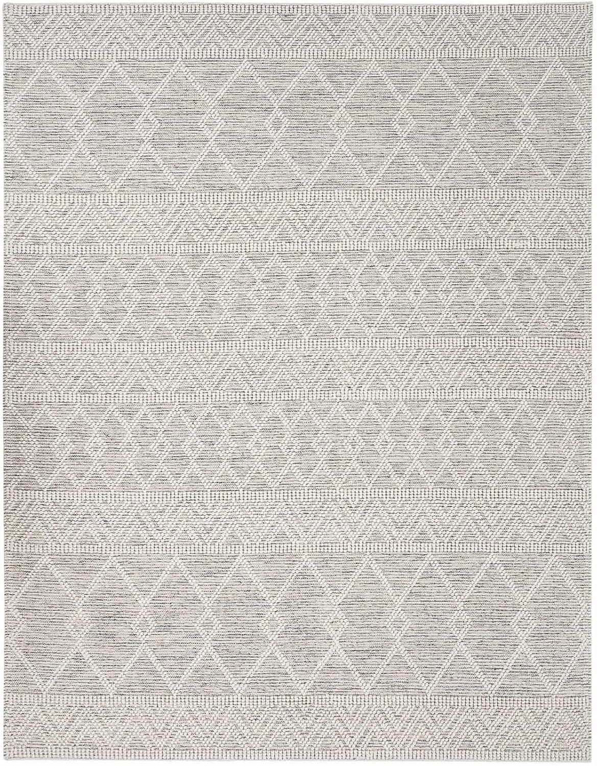 Hauteloom Huddlesford Boho Hand Woven Wool High Low Textured Area Rug - Farmhouse Southwestern Diamond Carpet for Living Room - Handmade Zig Zag Bubble Weave - Beige, White, Brown - 5' x 7'6" (5x7)