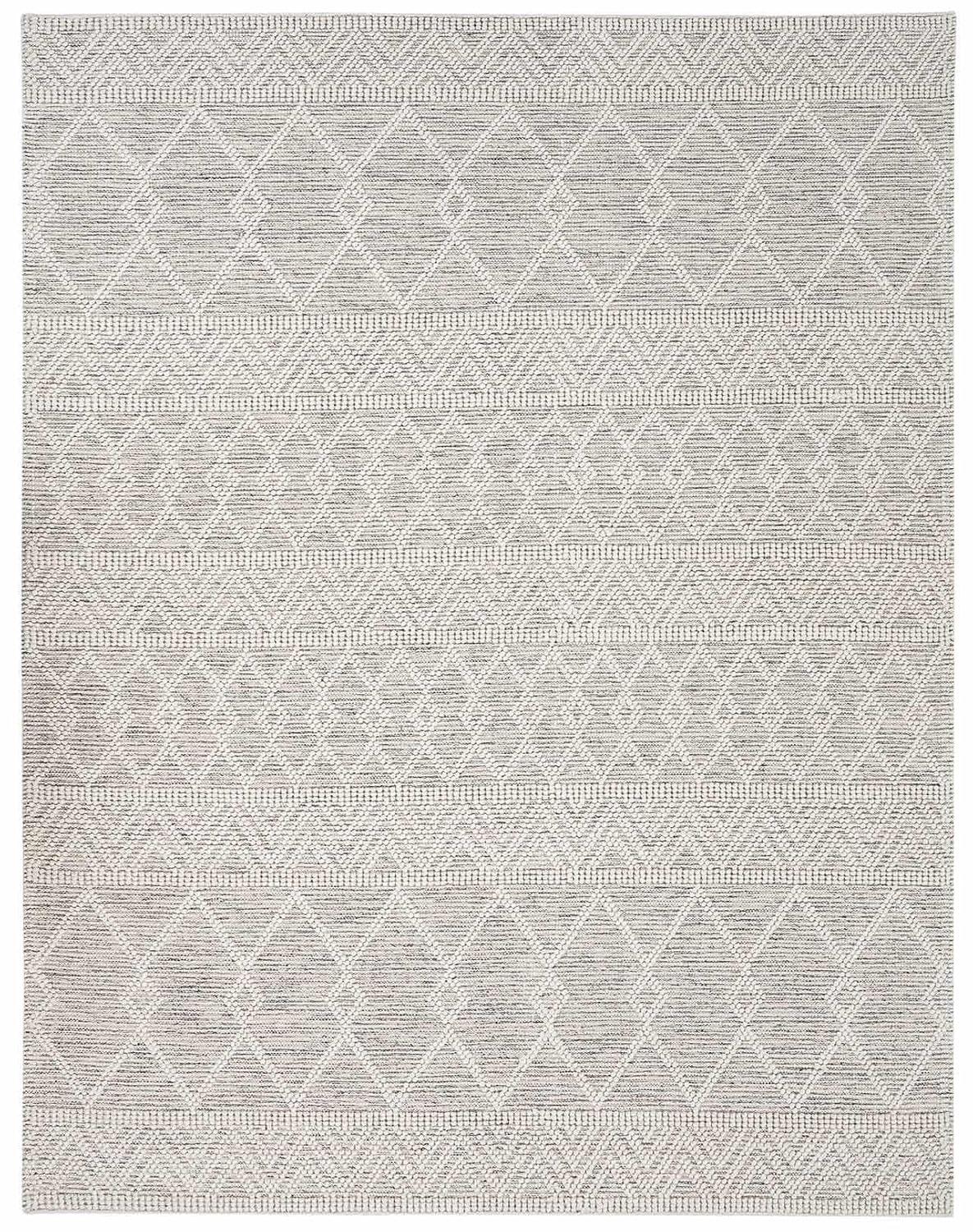Hauteloom Huddlesford Boho Hand Woven Wool High Low Textured Area Rug - Farmhouse Southwestern Diamond Carpet for Living Room - Handmade Zig Zag Bubble Weave - Beige, White, Brown - 10' x 14'
