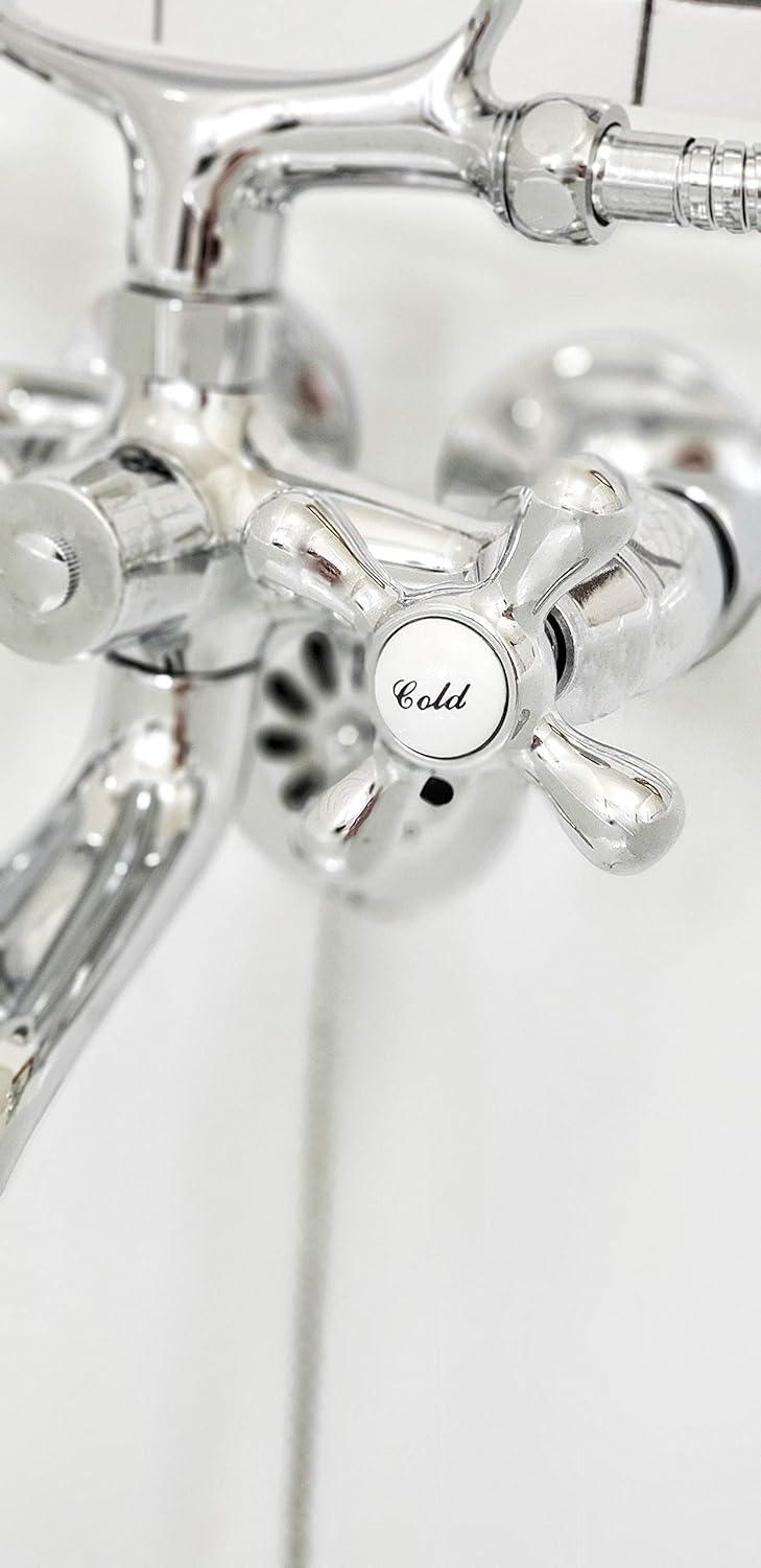 Kingston Brass Vintage Two-Handle 2-Hole Tub Wall Mount Clawfoot Tub Faucet Package with Supply Line, Hand Shower and Tub Drain