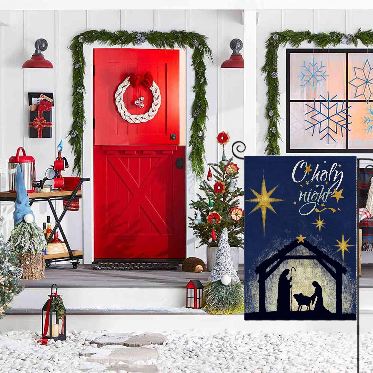 Christian Christmas Nativity Scene O Holy Night Garden Flags 12"x18" Double Sided Banner Decoration For Home Yard Lawn