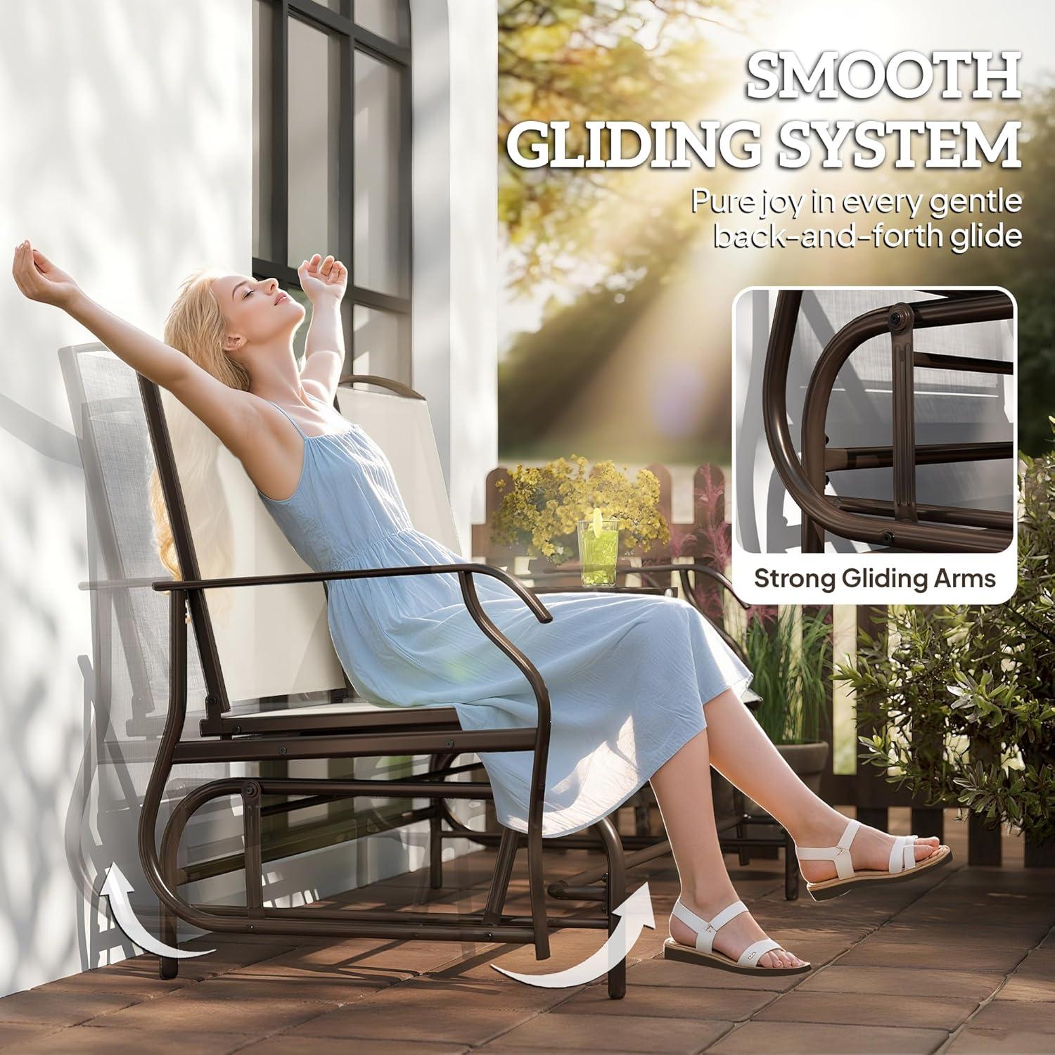 YYAo Outdoor Swing Rocker Glider Chair, Rocking Lounge Chair,Outdoor Glider Bench with Center Table,Patio Loveseat with Armrests, Beige