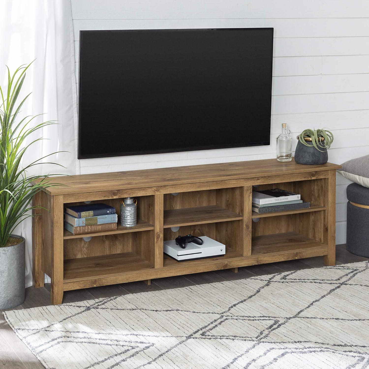 Barnwood 70" Rustic MDF TV Stand with Adjustable Shelves