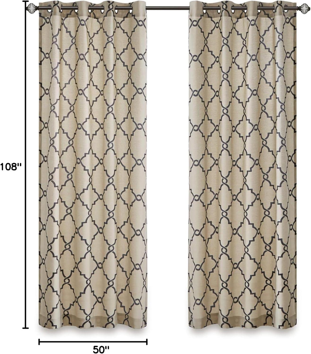 Fretwork Print Grommet Top Window Curtain Panel