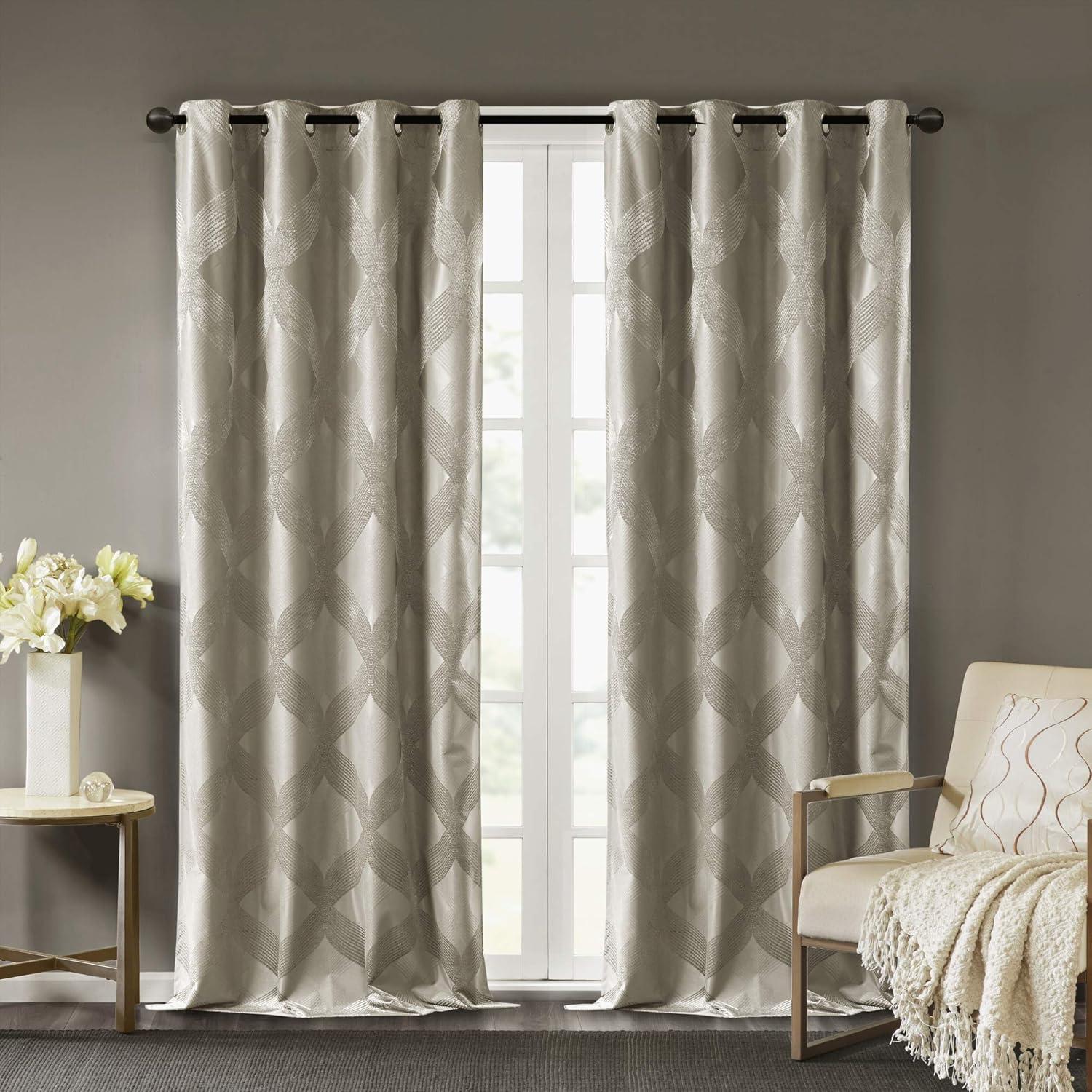 Madison Park Bentley Ogee Knitted Jacquard Geometric Total Blackout Single Curtain Panel