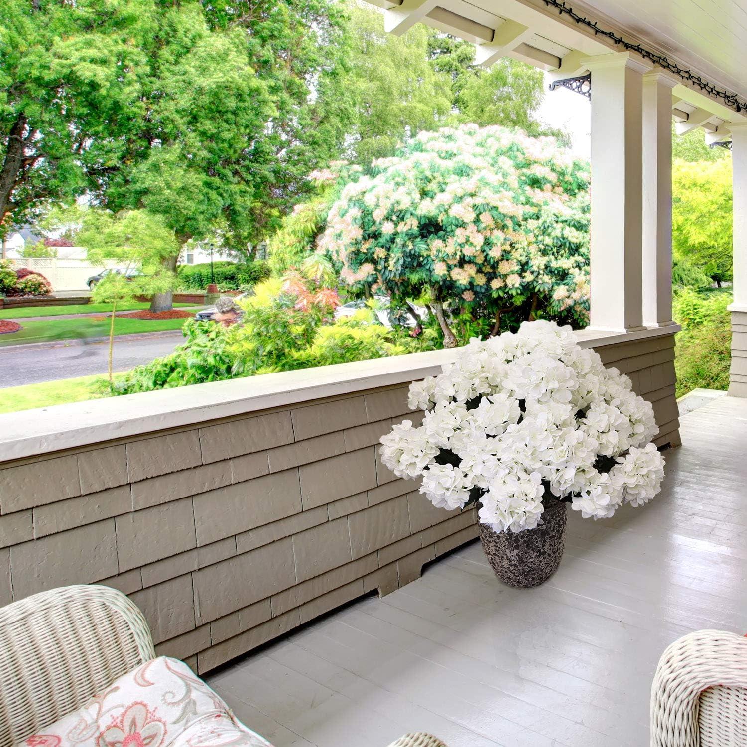 White Silk Hydrangea Artificial Flower Arrangement for Outdoor Tabletop Centerpiece