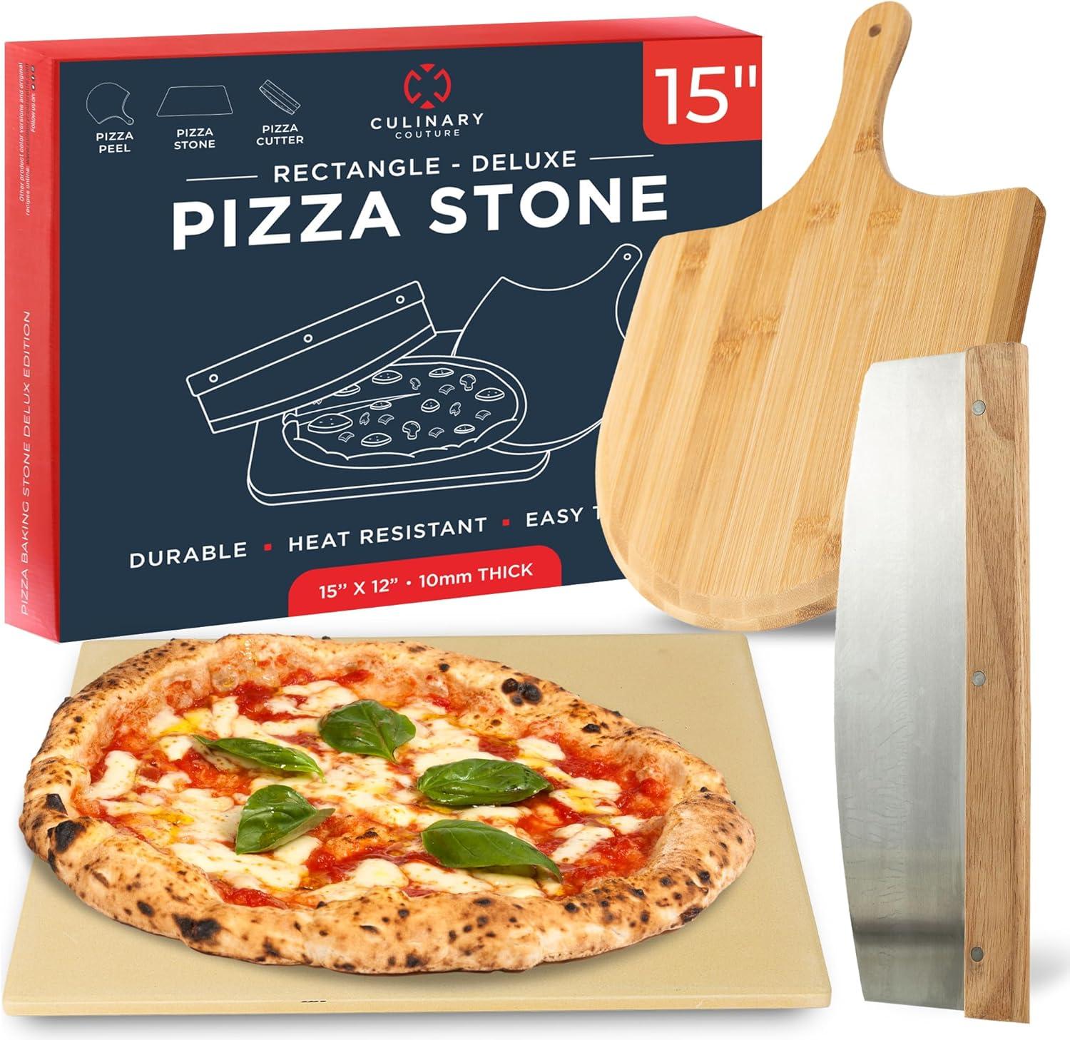 LIFETIME FLOORING LLC Pizza Stone For Oven Set -  Stone For Grill - 3PCS Pizzamaking Accessories - Large Pizza Oven Stones - Baking Stones For Bread And Pizzas