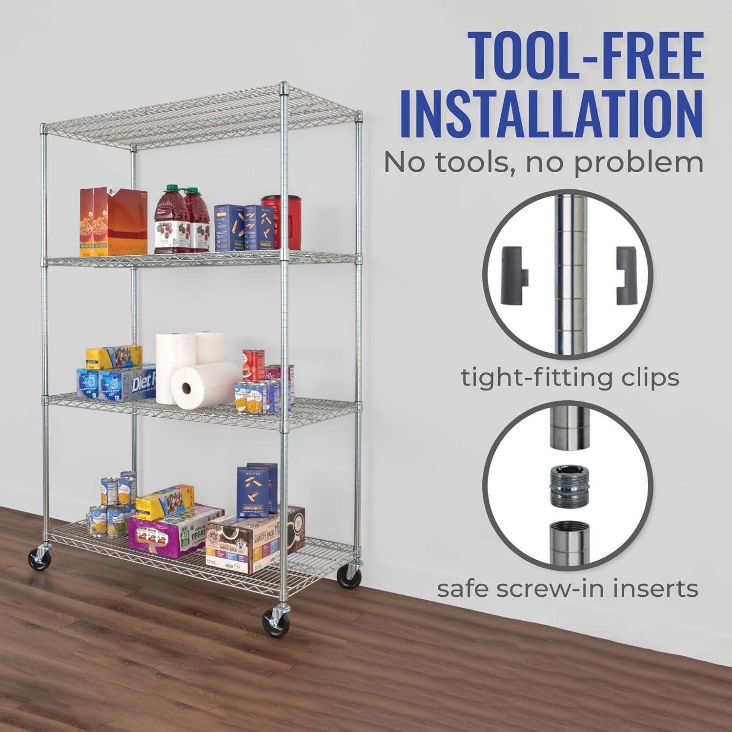 SafeRacks Heavy Duty Zinc-Plated Steel Wire 4-Tier Storage Shelving Unit