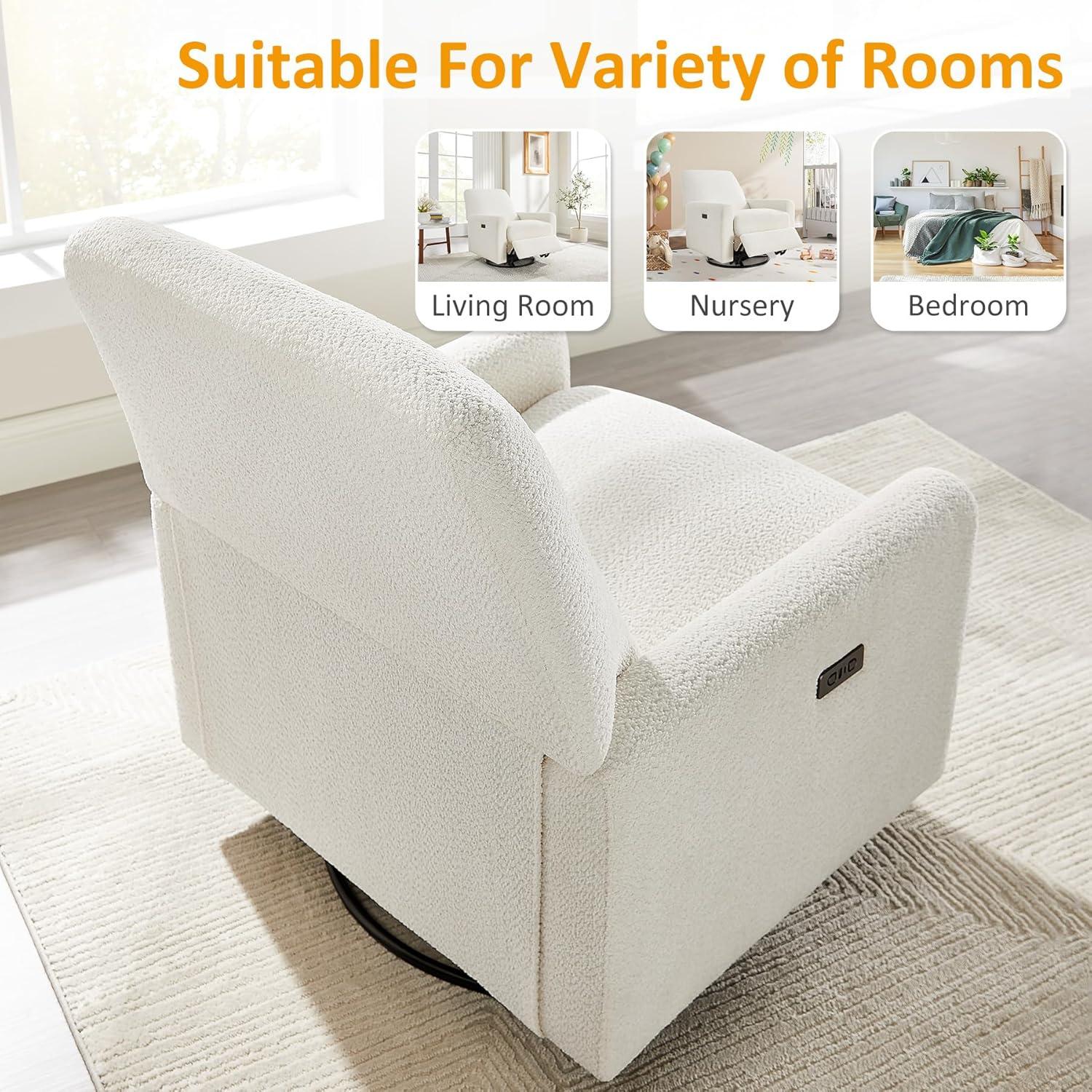 31.5 Inch Boucle Swivel Glider Power Recliner