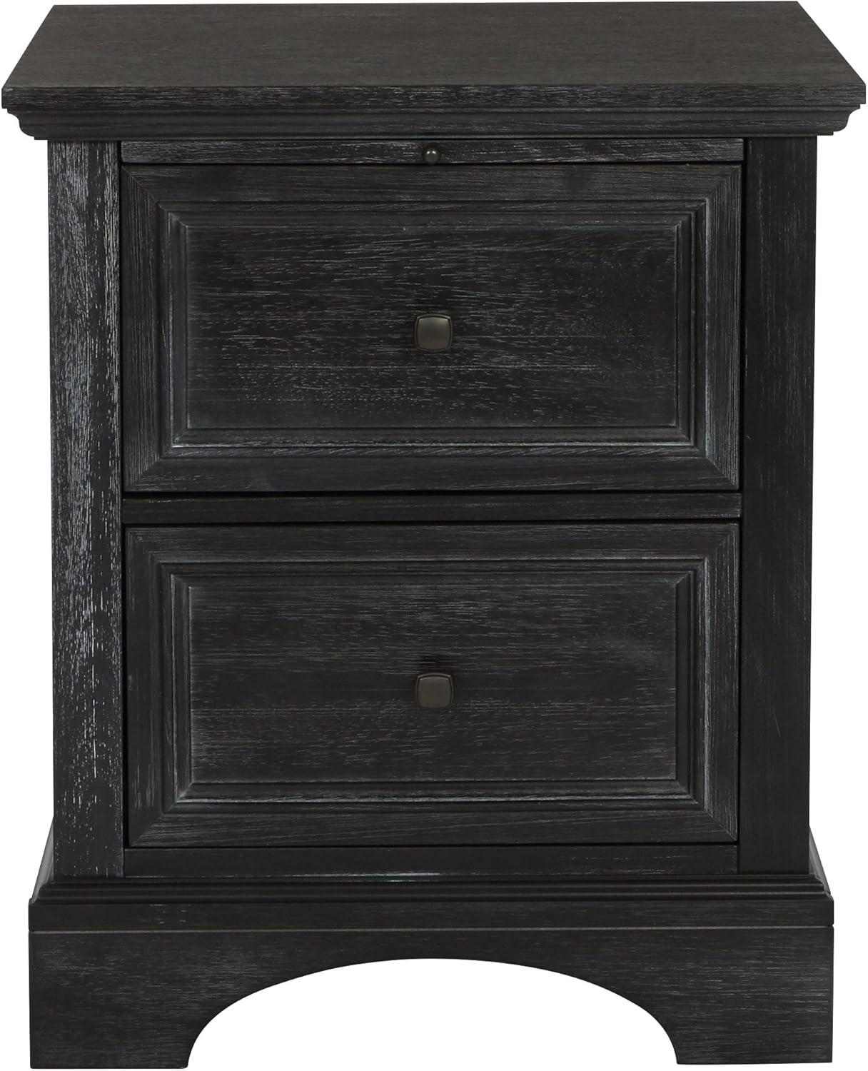 OSP Home Furnishings Farmhouse Basics 2 Drawer Nightstand with Tray in Rustic Black Finish