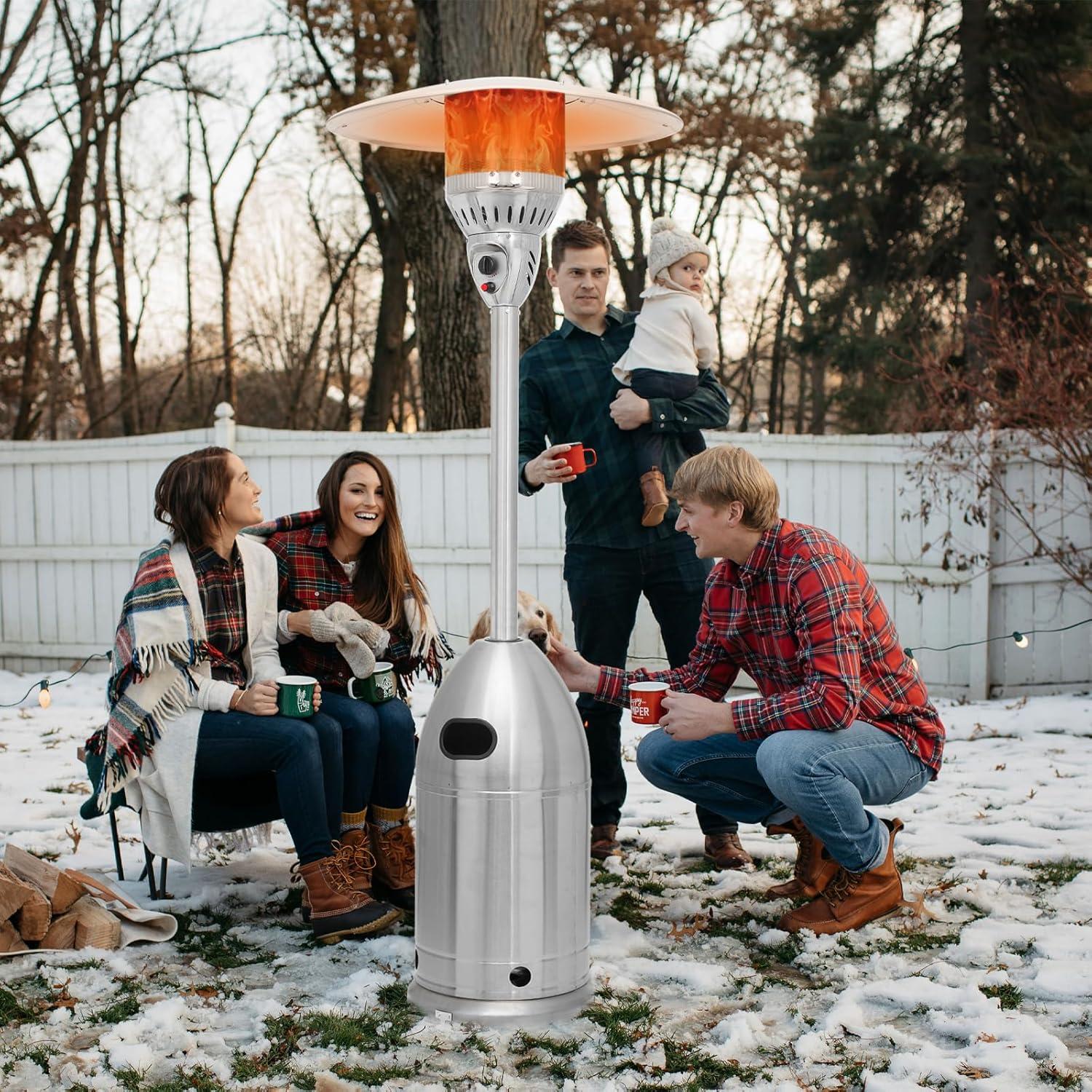 MoNiBloom 41,000 BTU Propane Patio Heater Outdoor Freestanding Heater with Rolling Wheels for Commercial & Residential Use, Silver