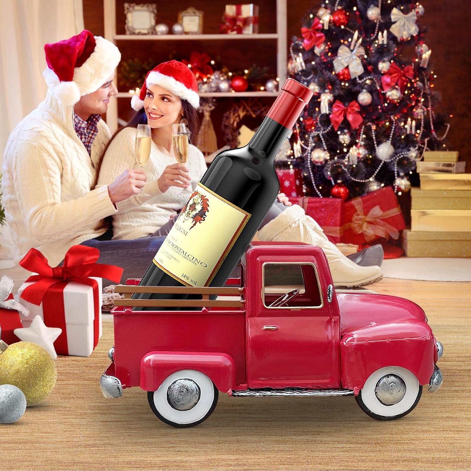 Farmhouse Red Vintage Truck Decor, Home Decorative Christmas Truck, Metal Trucks for Your Kitchen, Bedroom, Office, Living Room, Bathroom, & Holiday Shelf Centerpiece Table Decorations