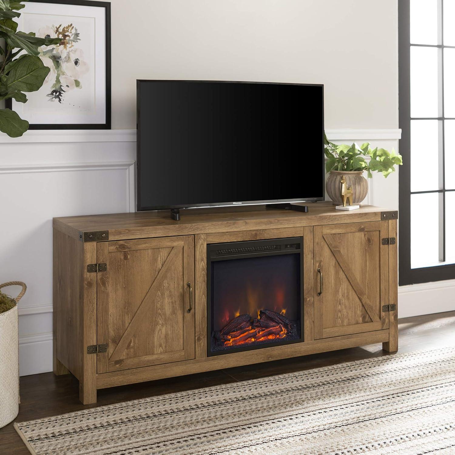 Barnwood 58" Rustic Fireplace TV Stand with Cabinet