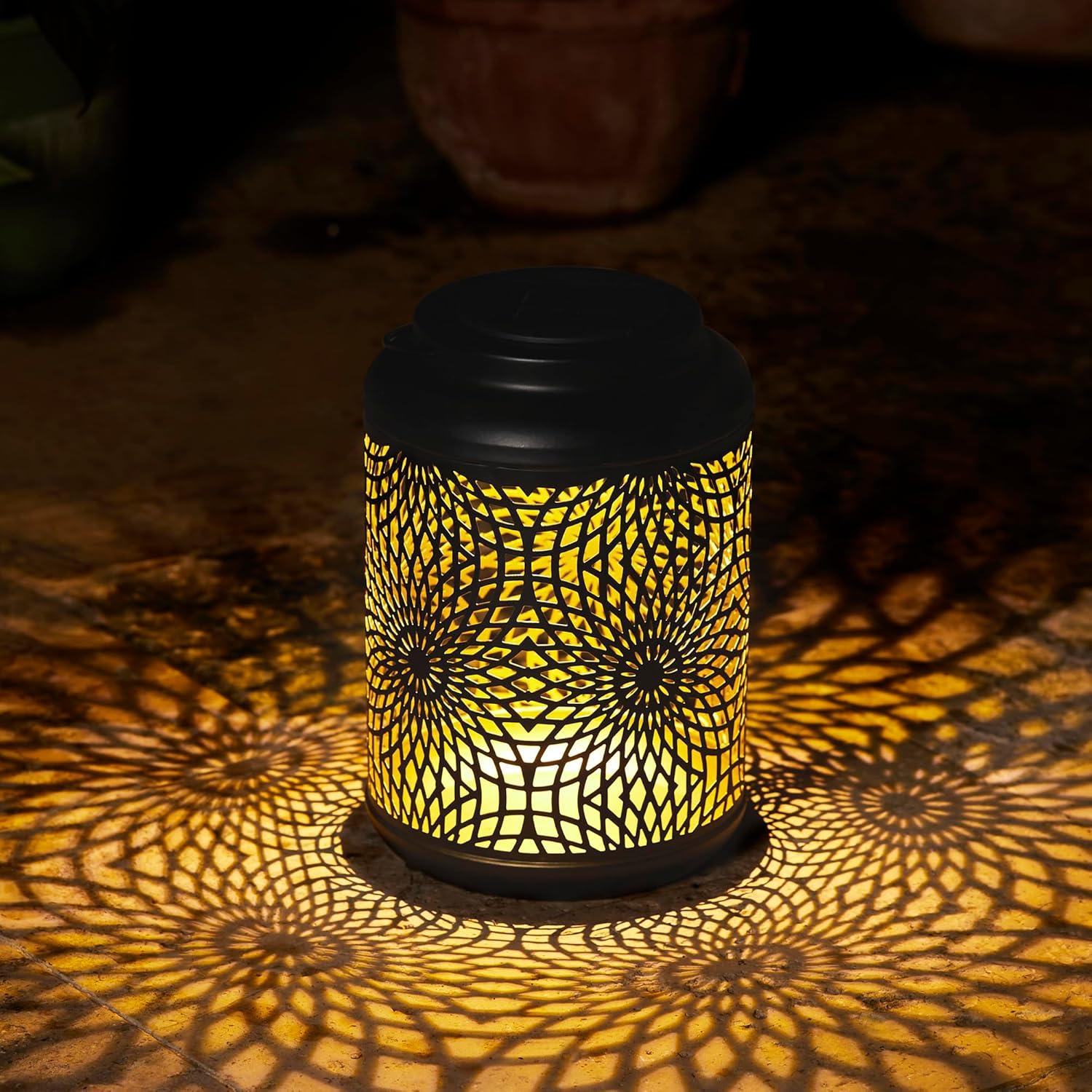 Winston Porter 8.75"H Metal Cutout Solar Powered Outdoor Hanging Lantern
