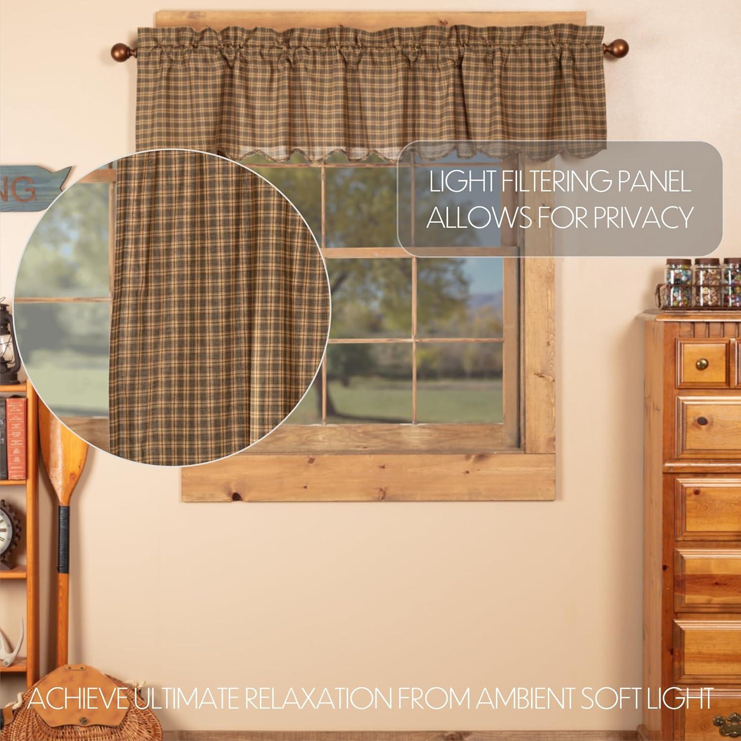 VHC Brands Ridge Plaid Cotton Rustic Kitchen Curtains Rod Pocket Hanging Loops 16x72 Valance, Cedar Green