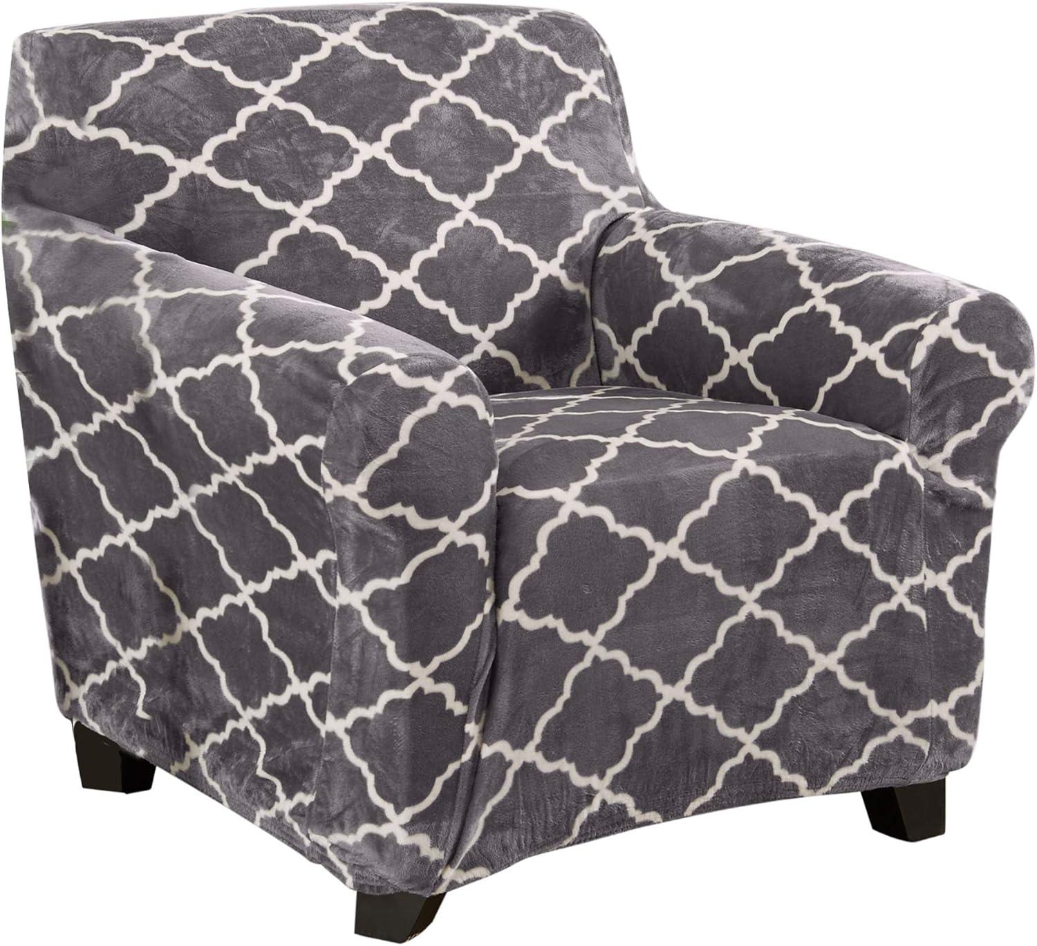 Lux Velvet Plush Grey Armchair Stretch Slipcover