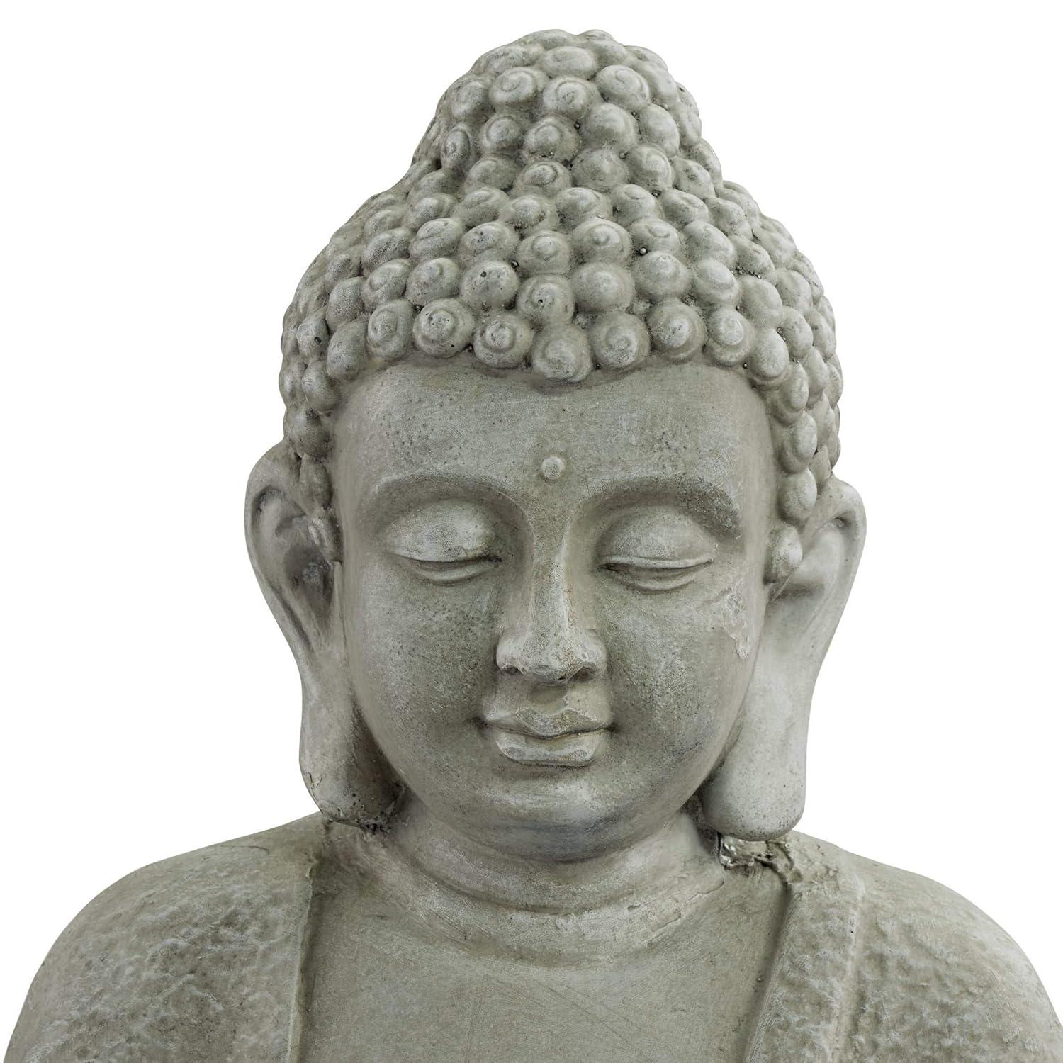 Zen Buddha Gray Resin Outdoor Fountain with LED Light