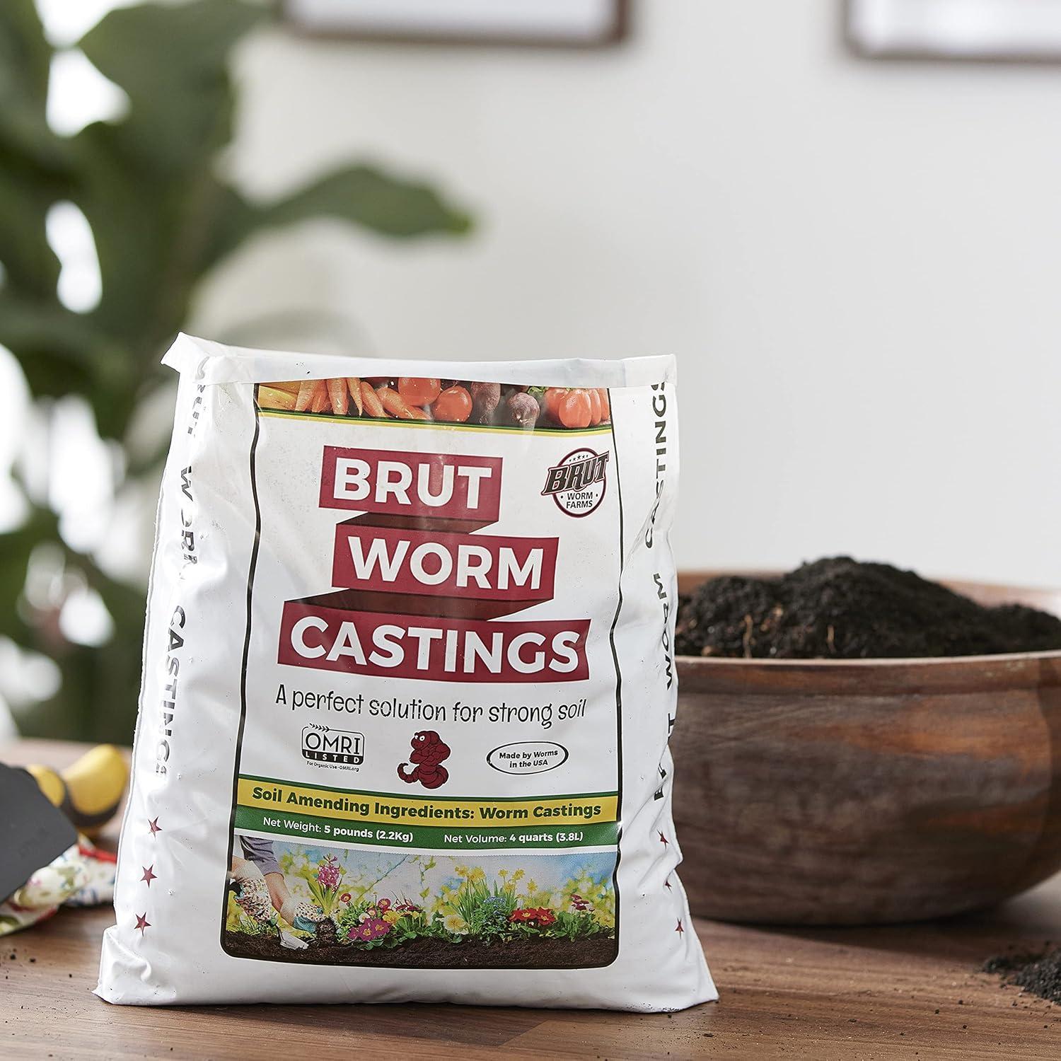 Brut Organic Worm Castings – 5 LB – Natural Nutrients, Fertility Builder, Plant Food for Potting Soil, Garden Soil, Indoor and Outdoor Use