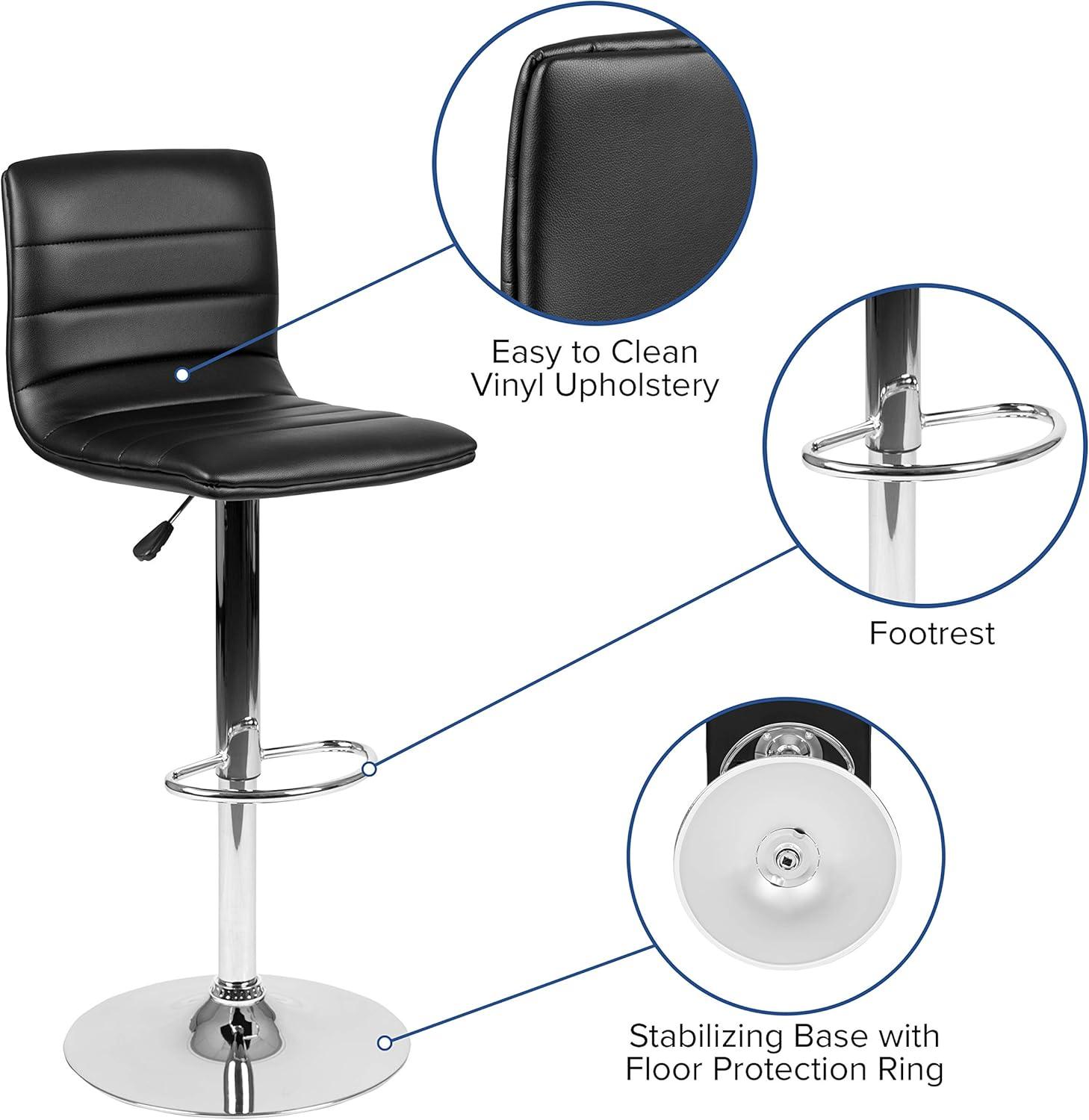 Black Vinyl Adjustable Height Swivel Barstool with Chrome Base