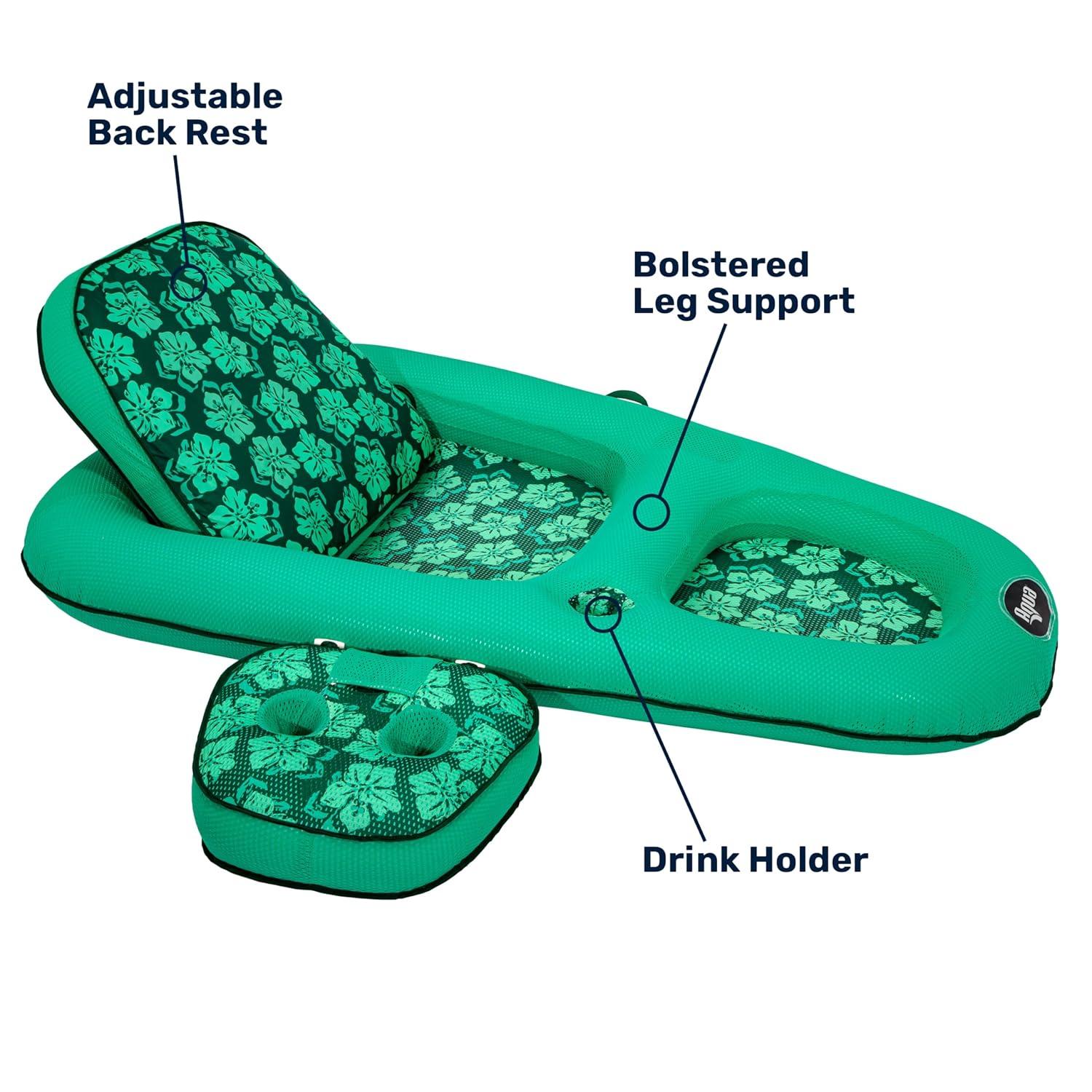 Aqua Leisure Premium Convertible Recliner Water Floats and Inflatables - Pineapple/Hibiscus Royal Blue