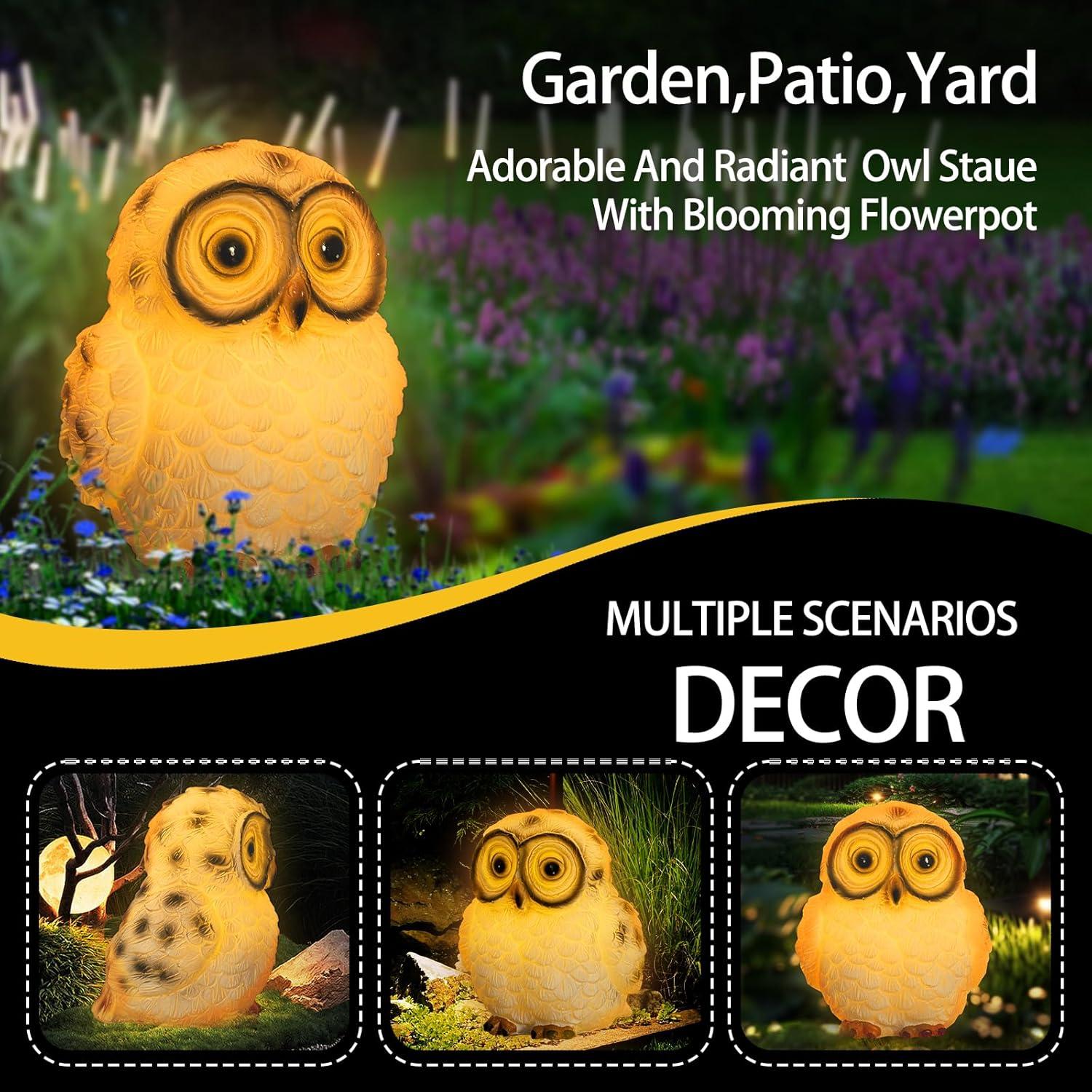 VibHome Animals Simulation Statue Ornament Owl Resin Handicraft Solar Garden Courtyard Decoration LED Light