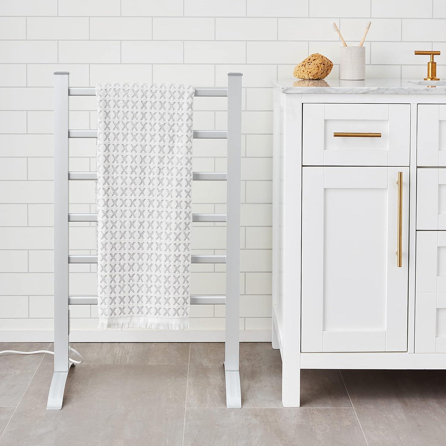 LCM Home Fashions PA002T Heat Rails Drying Rack Free Standing Electric Towel Warmer Silver