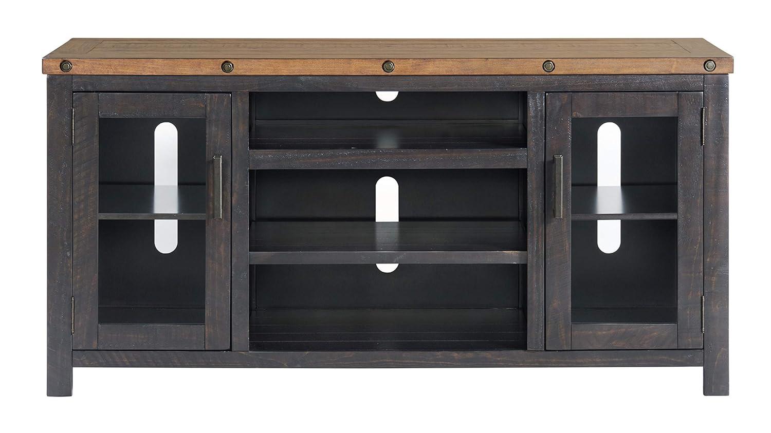 TV Stand with 2 Doors and Open Cubbies, Brown and Black- Saltoro Sherpi