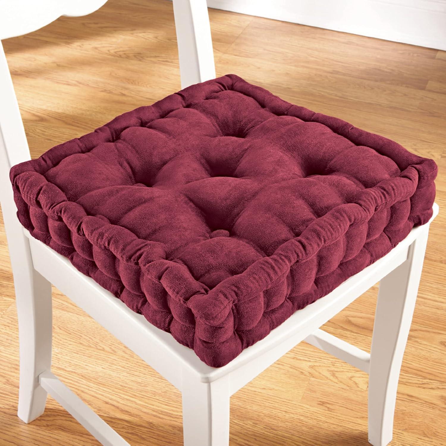Collections Etc Tufted Padded Boosted Cushion and Support - Plush Seating for Chair with Carrying Handle, Burgundy