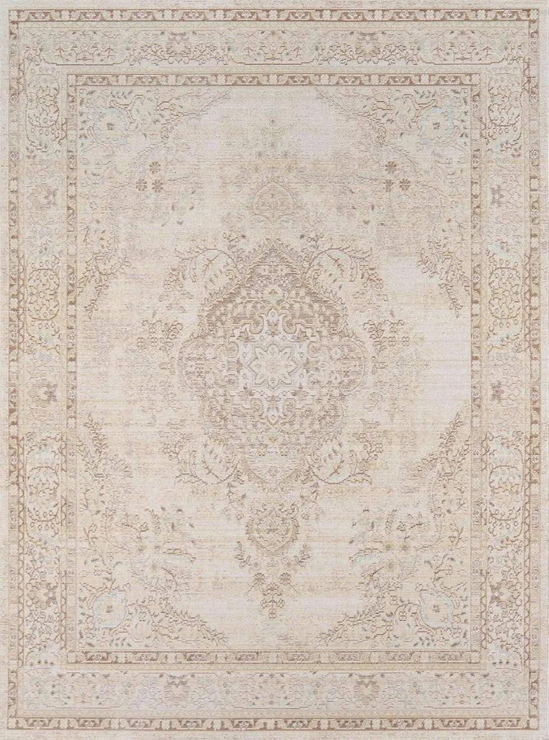 5'3"X7'3" Medallion Loomed Area Rug Ivory - Momeni: Modern Polyester Carpet, Low Pile, Indoor Use, Rectangle Shape