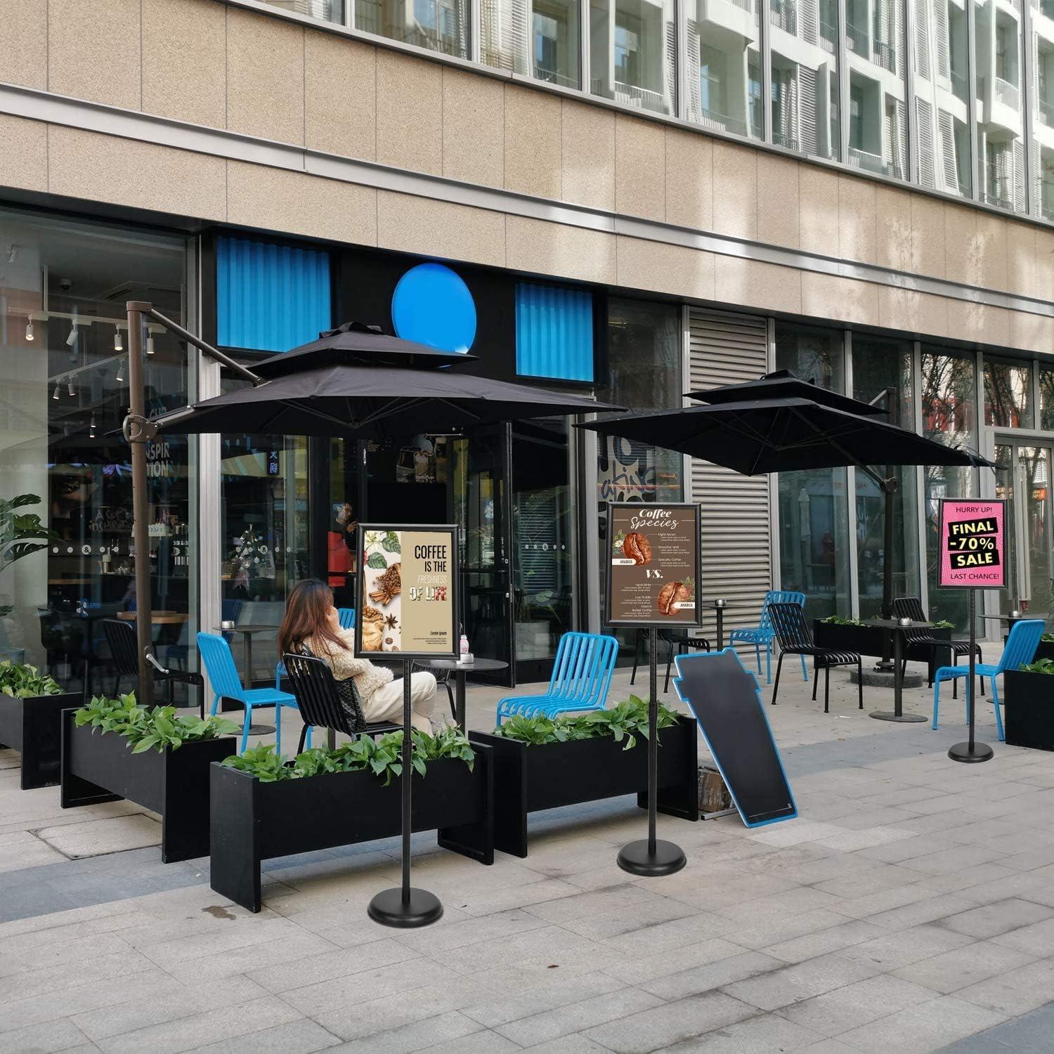 Adjustable Sign Holder Stand 8.5x11 inch,Pedestal Floor Signage Standing Holder with Heavy Duty Base, Aluminum Snap Open Frame Display for Business Restaurant, Mall,Schools-1 Pack