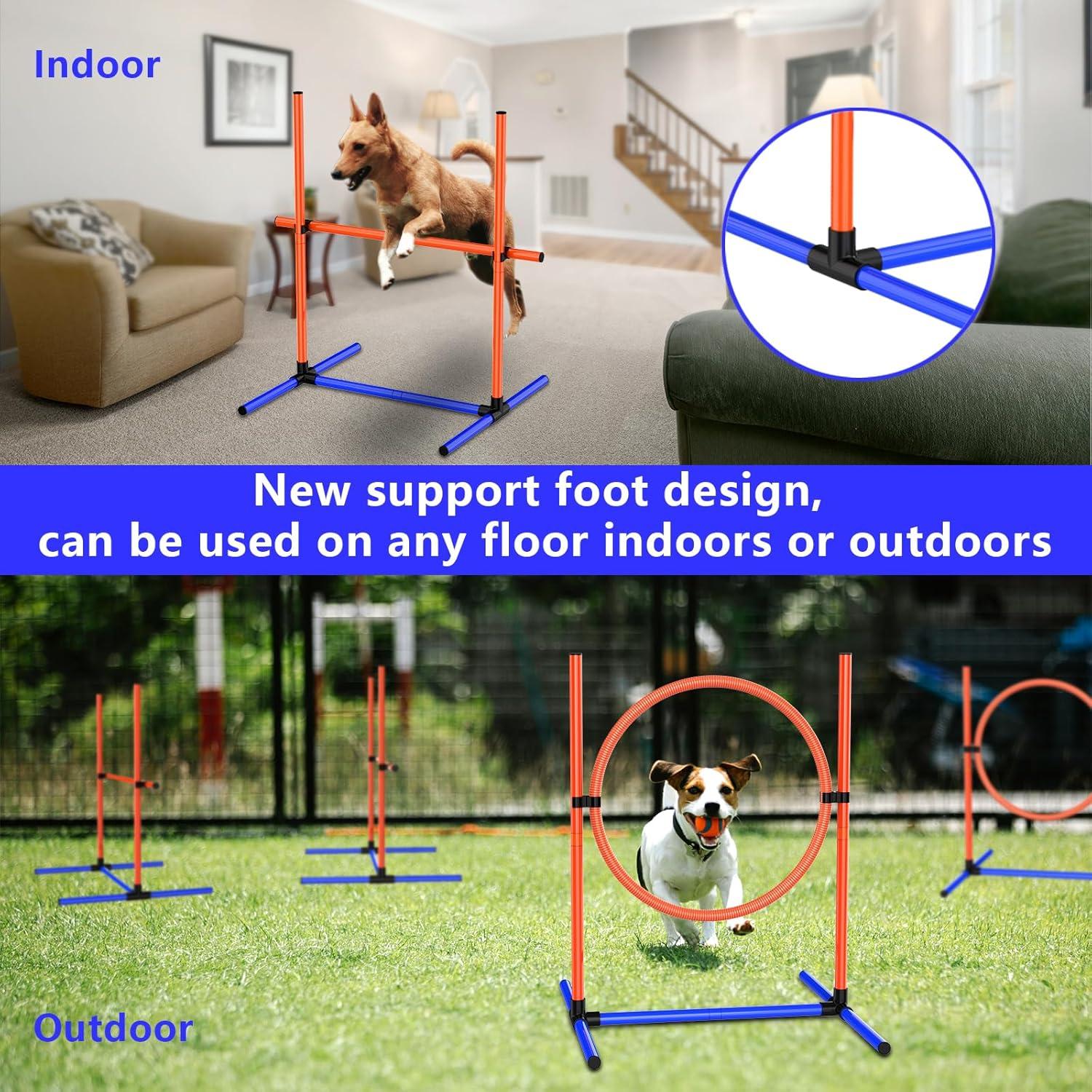 Adjustable PVC Dog Agility Training Set with Jump Bars and Ring