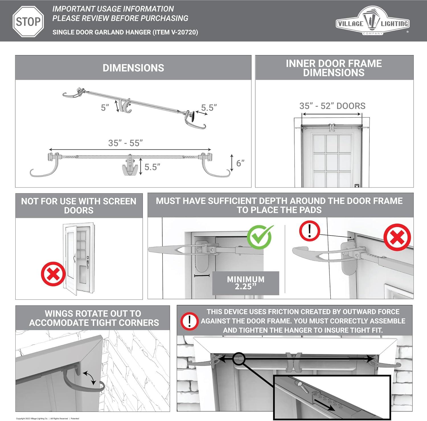 Garland Hanger - Single Door (35-52 Inch Doors) (White)