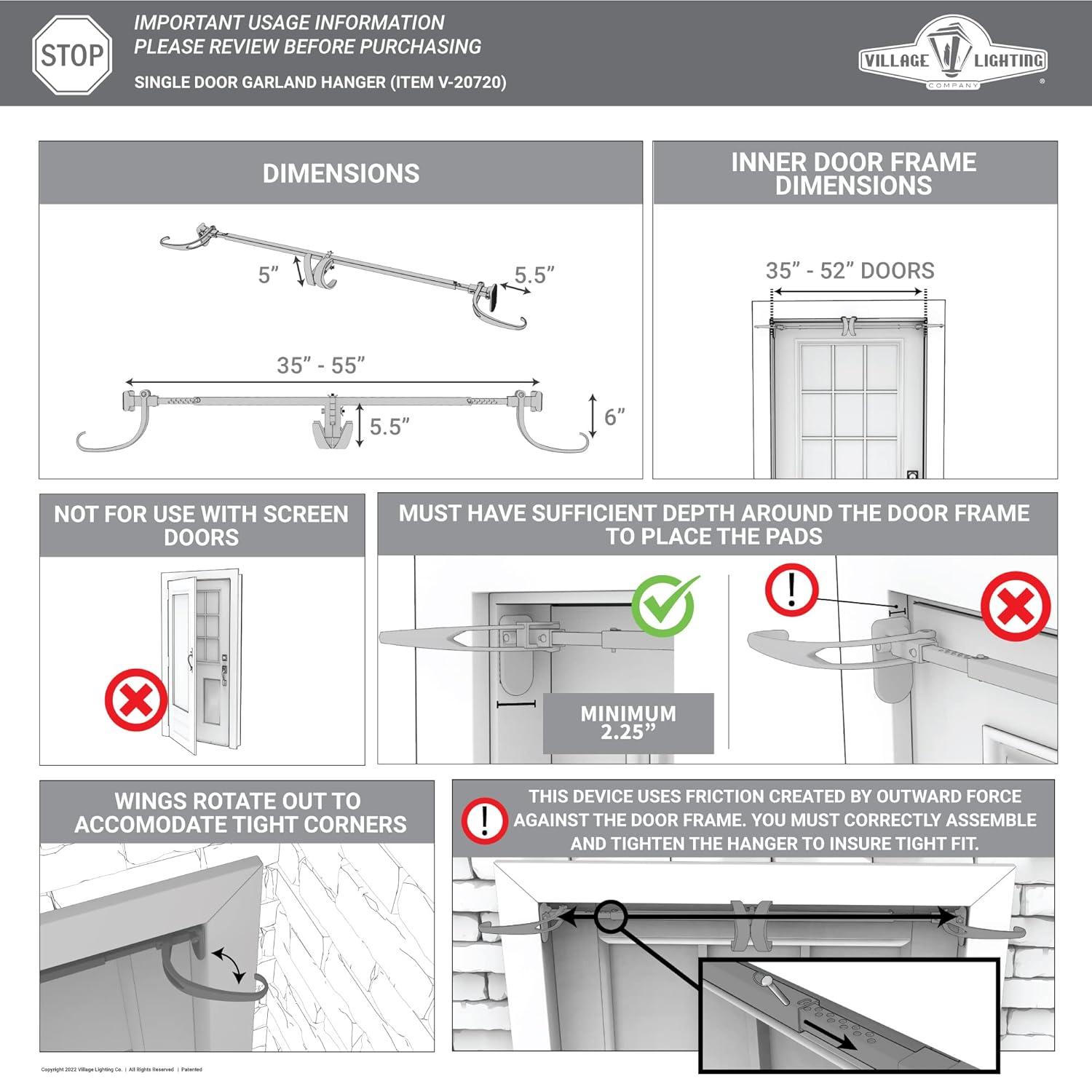 Garland Hanger - Single Door (35-52 Inch Doors) (White)