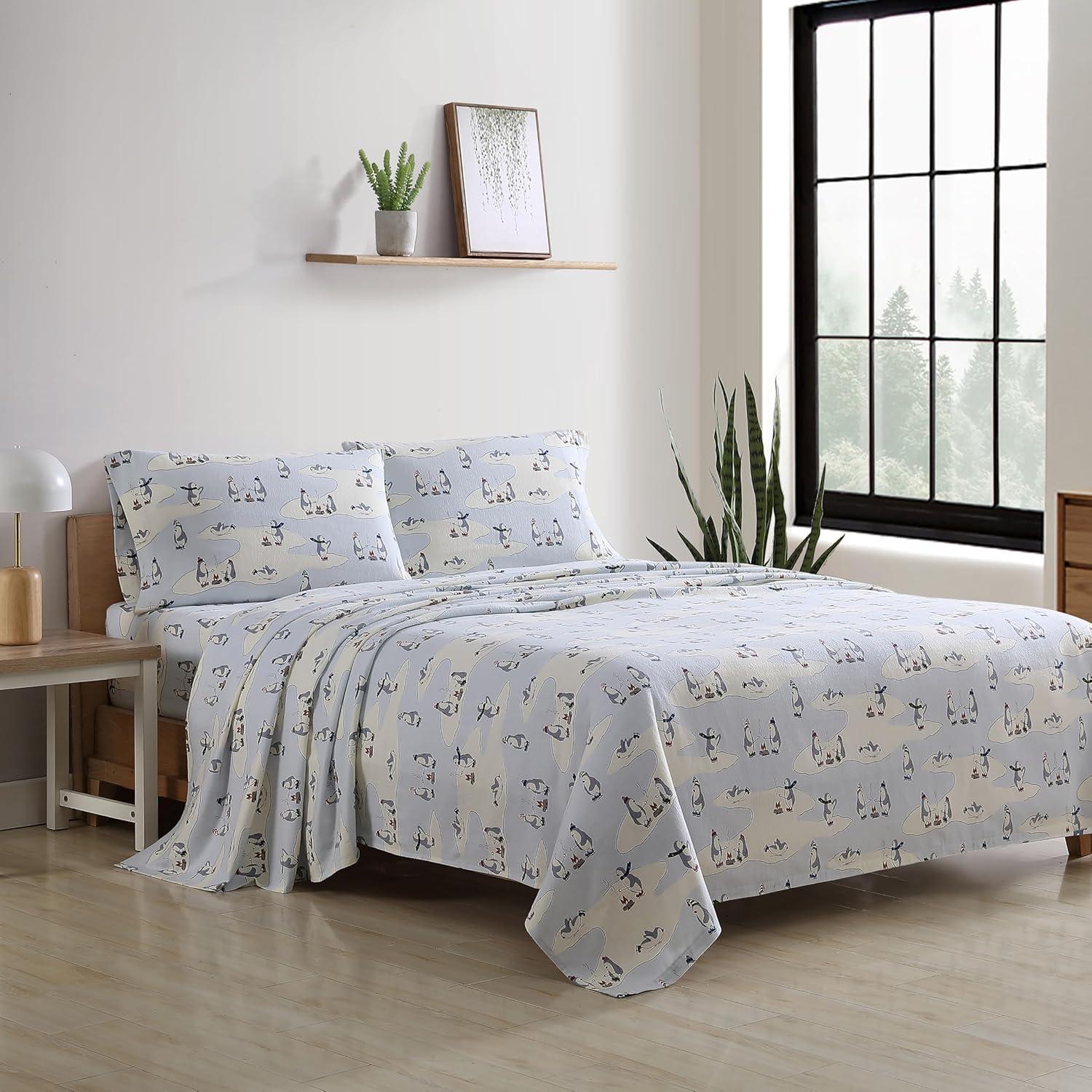 Eddie Bauer 196481 Flannel Sheet Set, Twin, Skating Penguins