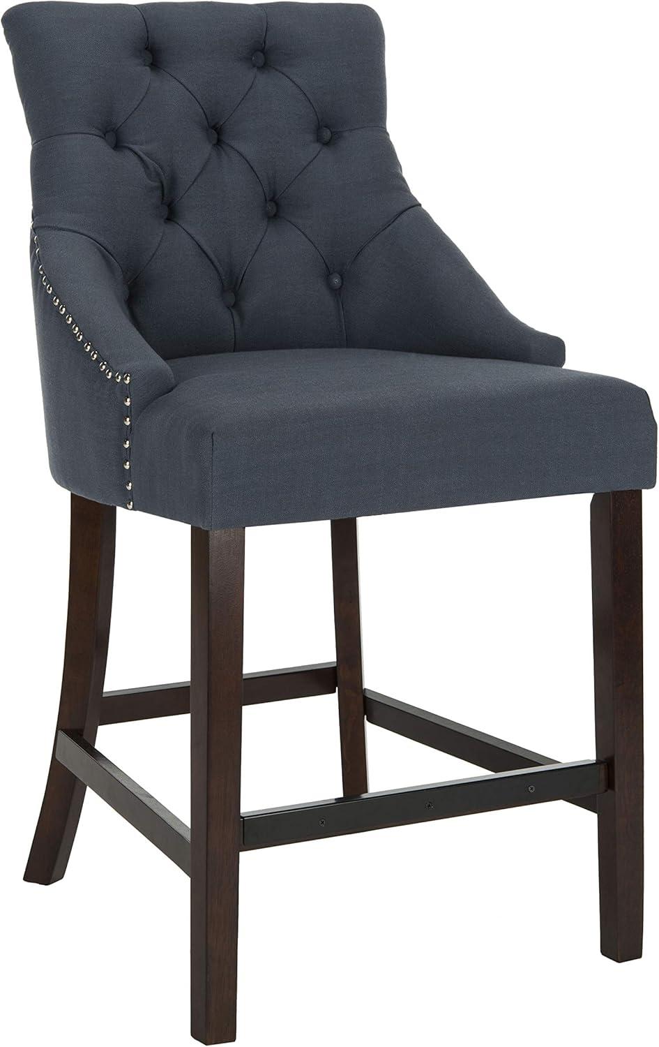 Eleni Tufted Wing Back Counter Stool (Set of 2) - BST6305 - Navy/Espresso - Safavieh