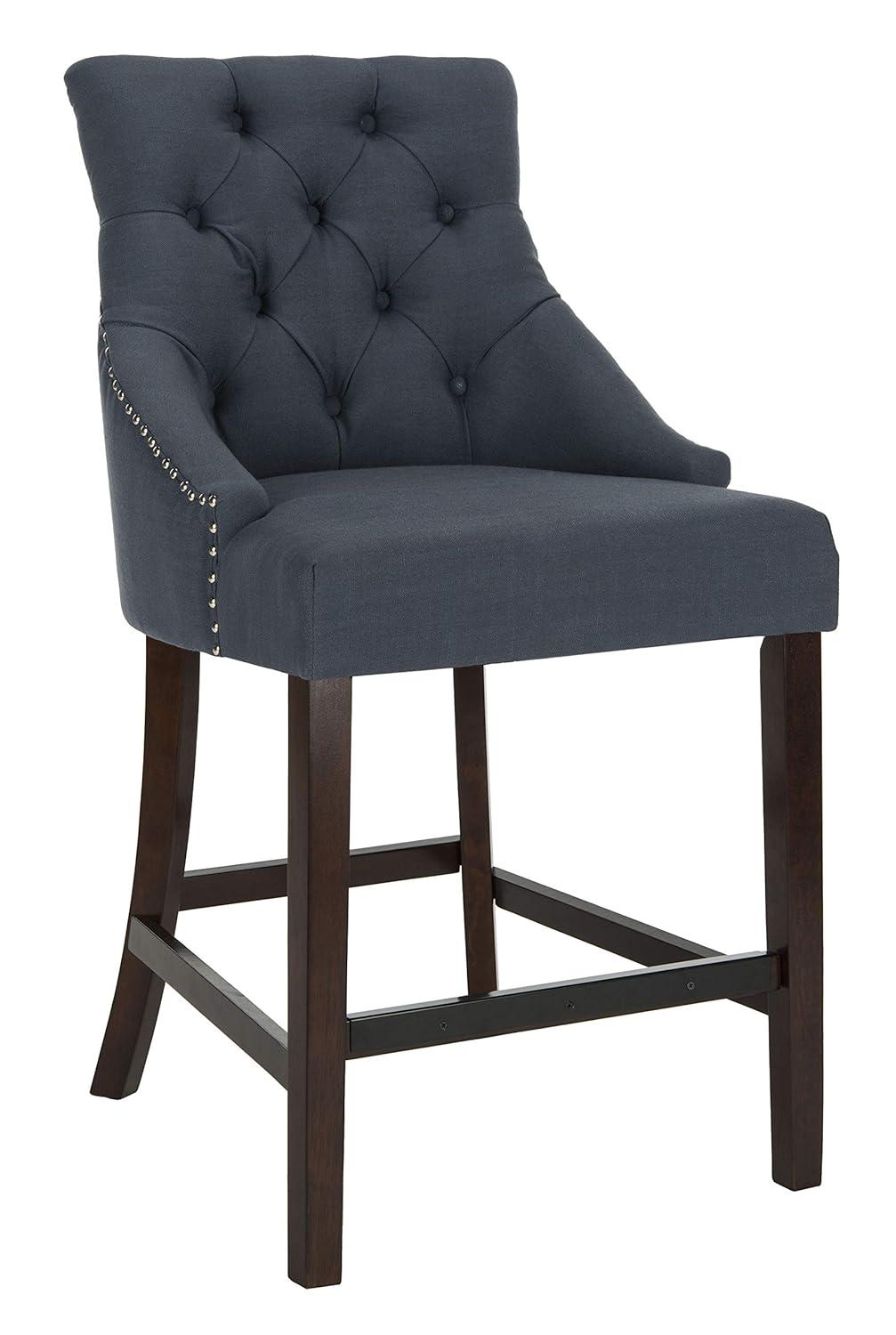 Eleni Tufted Wing Back Counter Stool (Set of 2) - BST6305 - Navy/Espresso - Safavieh