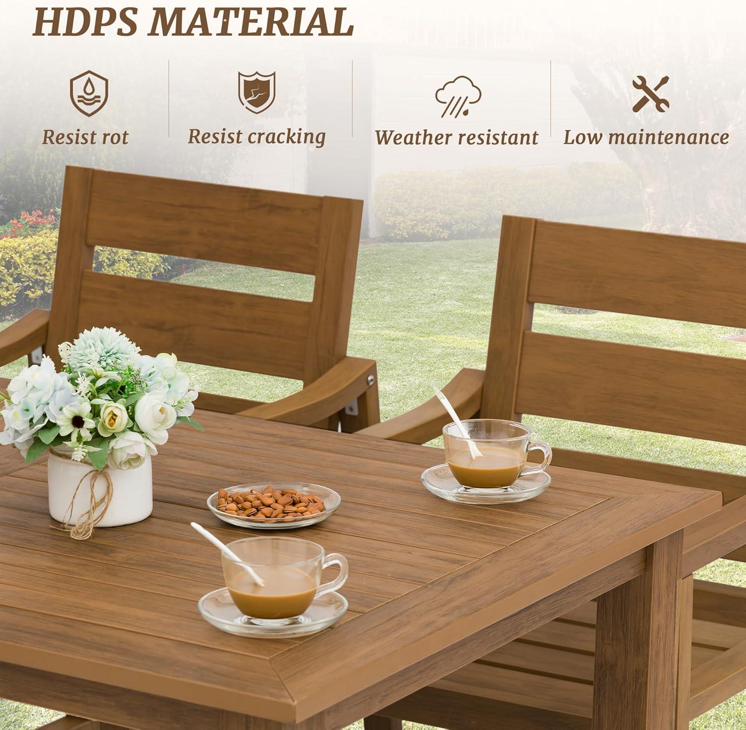 7-Piece Brown Recycled Plastic HDPS Outdoor Dining Set All Weather Indoor Outdoor Patio Table and Chairs with Armrest