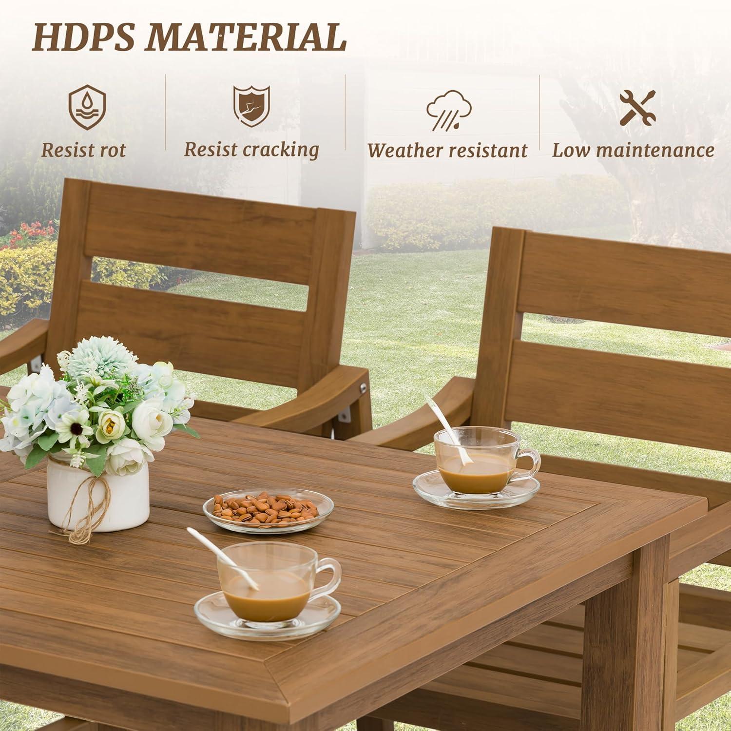 7-Piece Brown Recycled Plastic HDPS Outdoor Dining Set All Weather Indoor Outdoor Patio Table and Chairs with Armrest