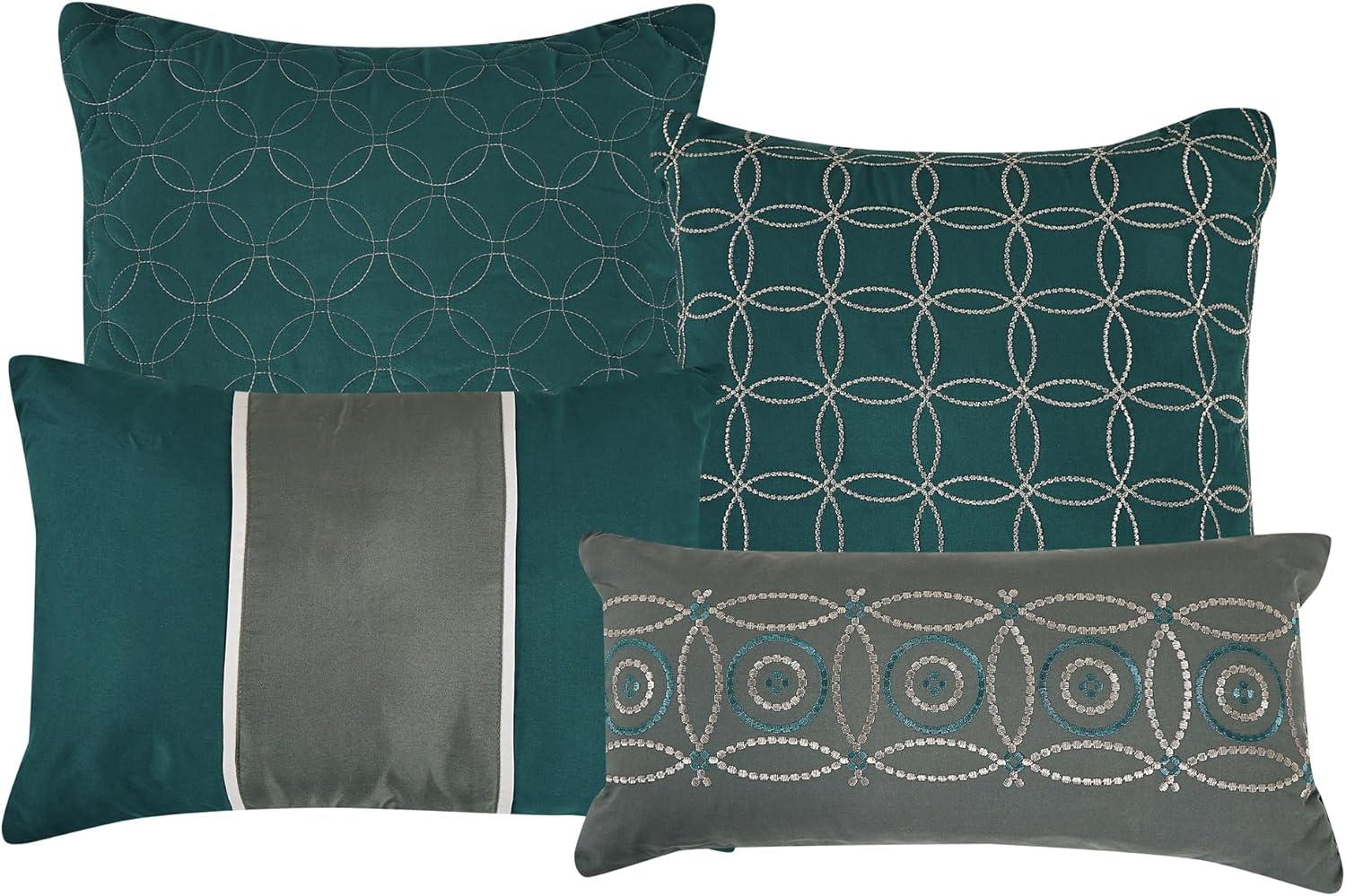 Home Mart Goods 7 Piece Comforter Set Green Grey Embroidery Soft Bedding
