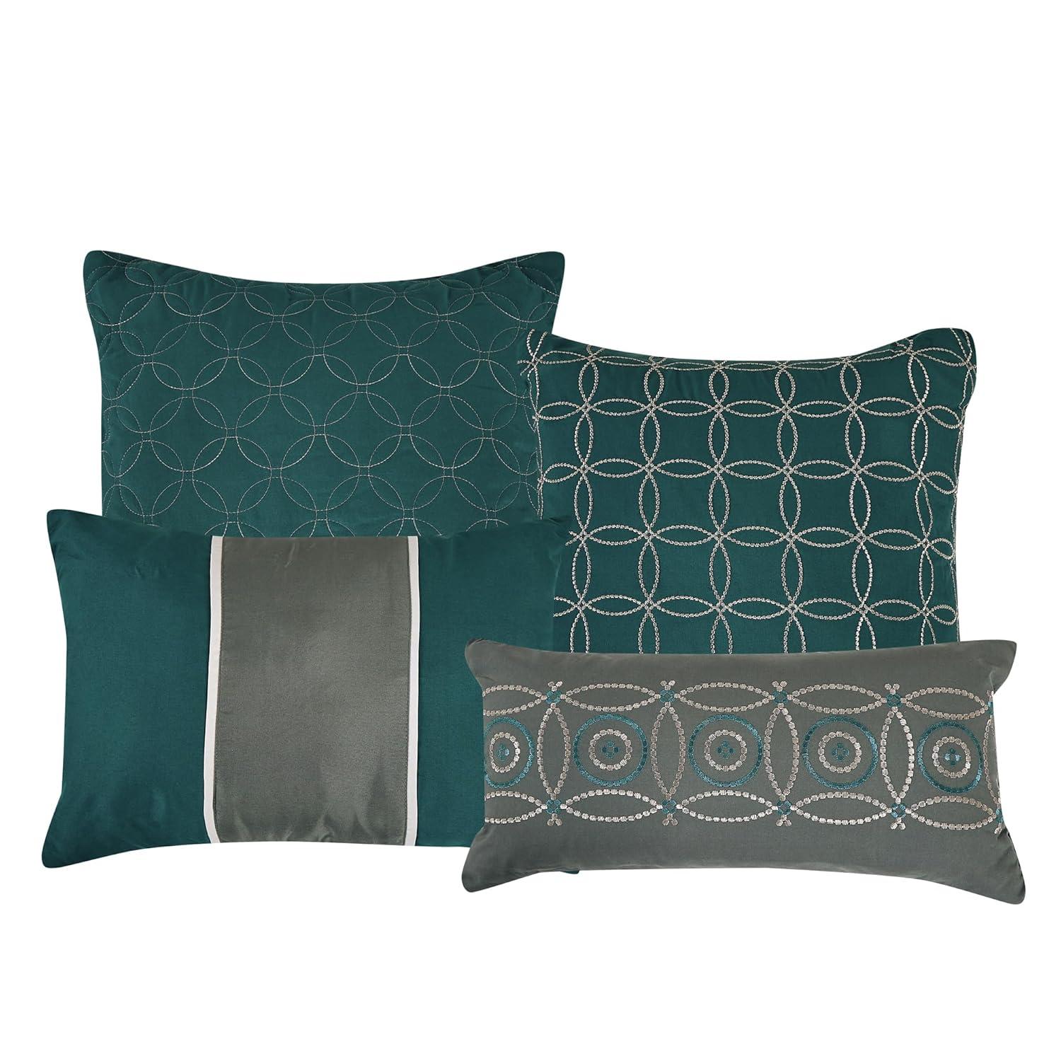 Home Mart Goods 7 Piece Comforter Set Green Grey Embroidery Soft Bedding