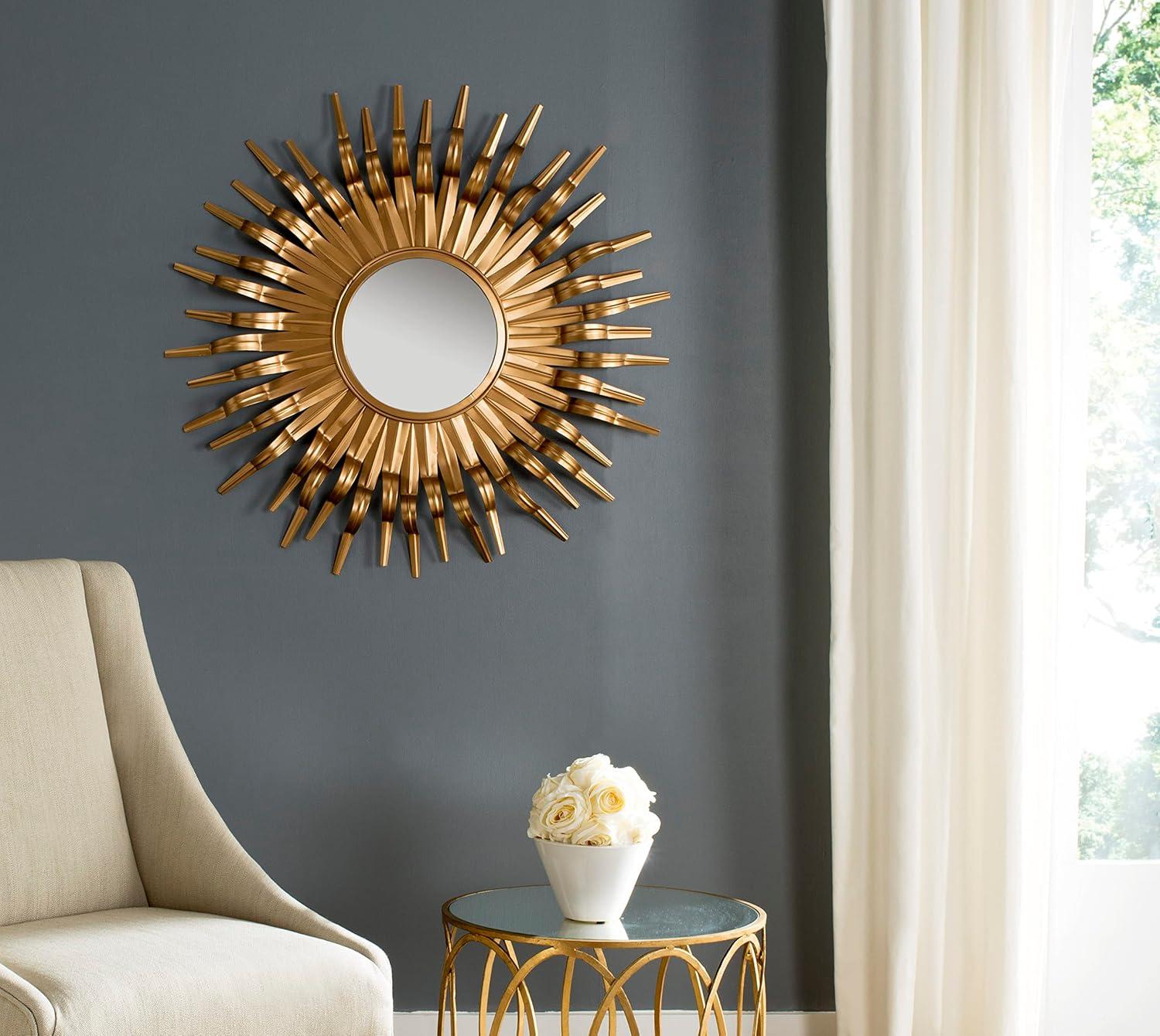 SAFAVIEH Round Metallic Sunburst Wall Mirror, Gold